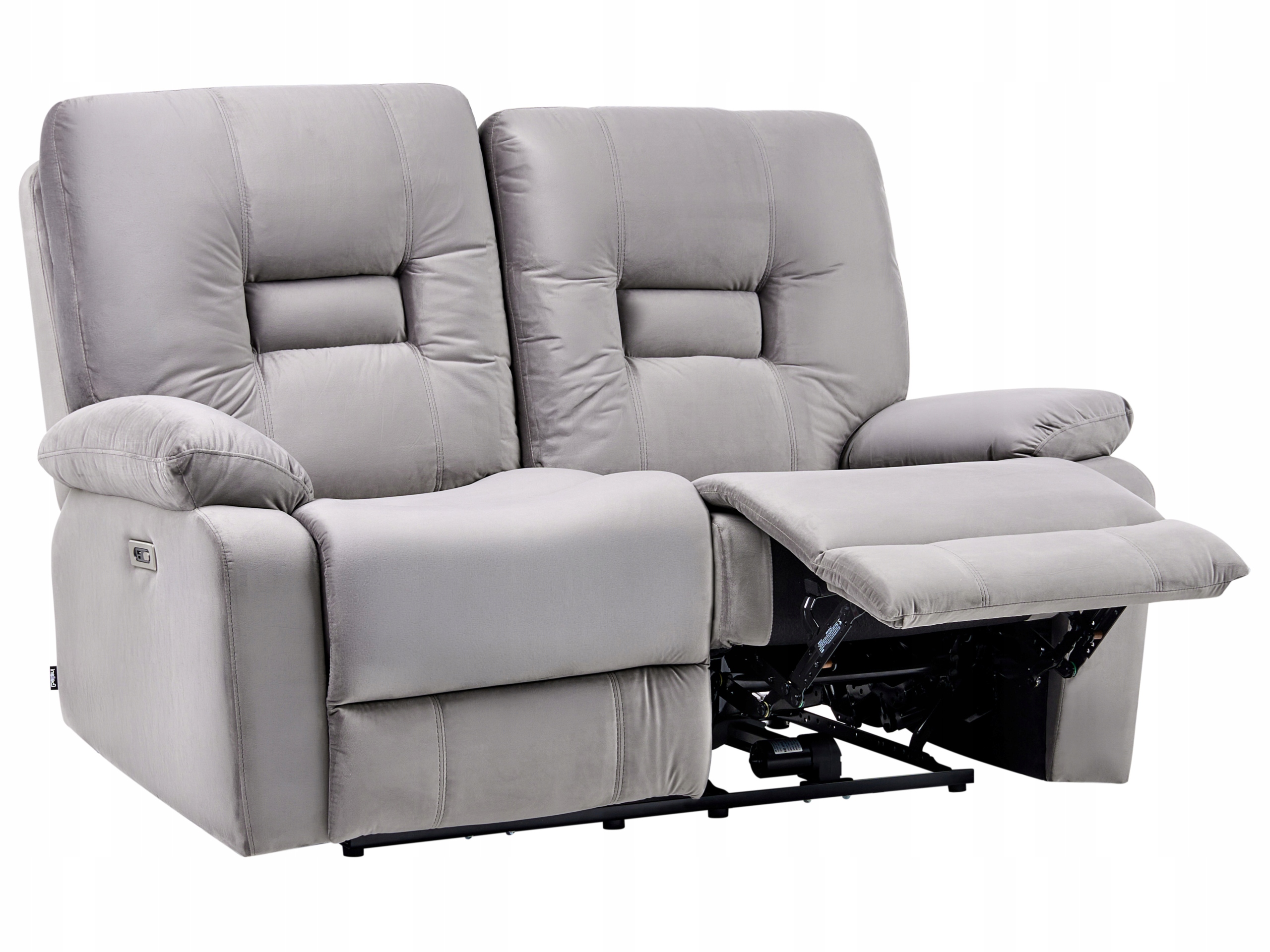 Sofa elektryczna rozkładana relaks welurowa szara