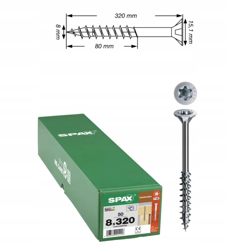Univerzálne skrutky Wirox pre konštrukciu dreva Spax 8 x 320 mm 50 ks