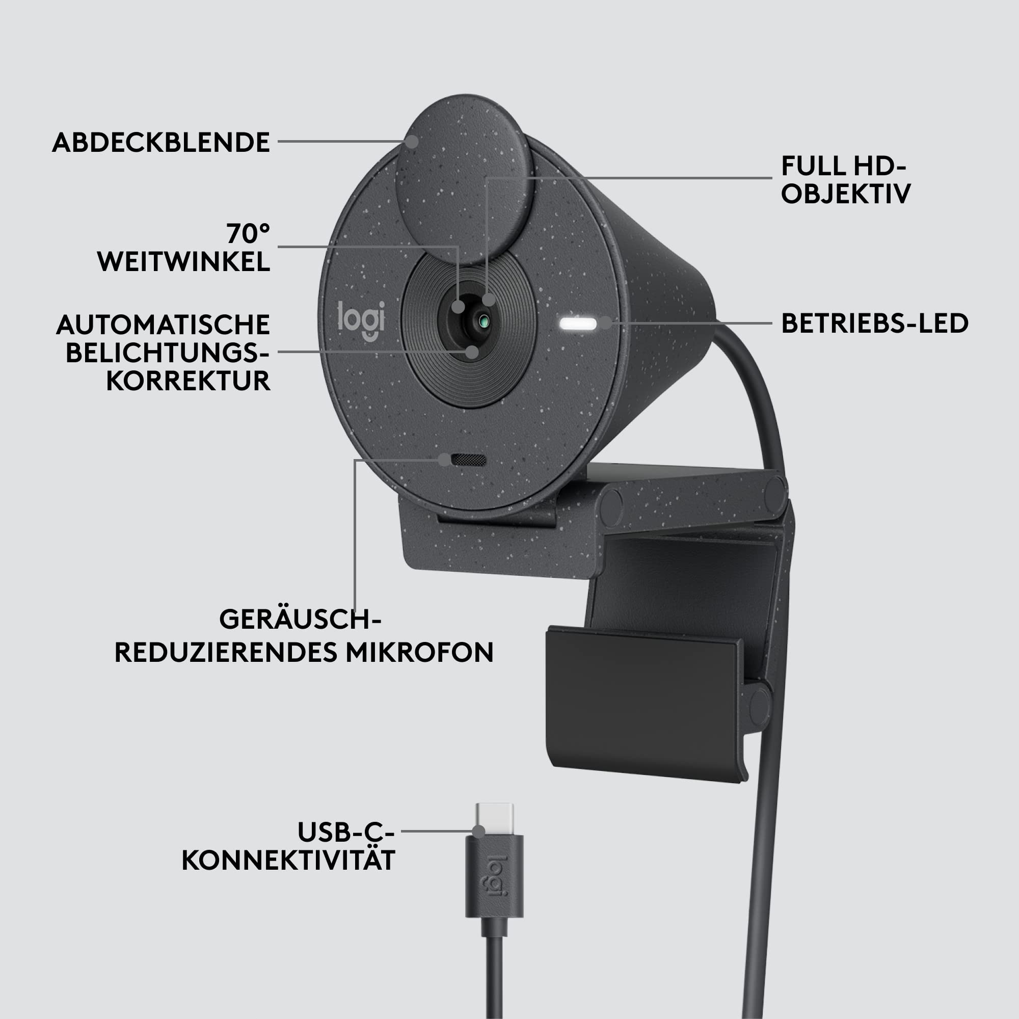 LOGITECH Brio 305 Kamera Full HD 1080P USB-C Mikrofon Graphit — miniatura 7
