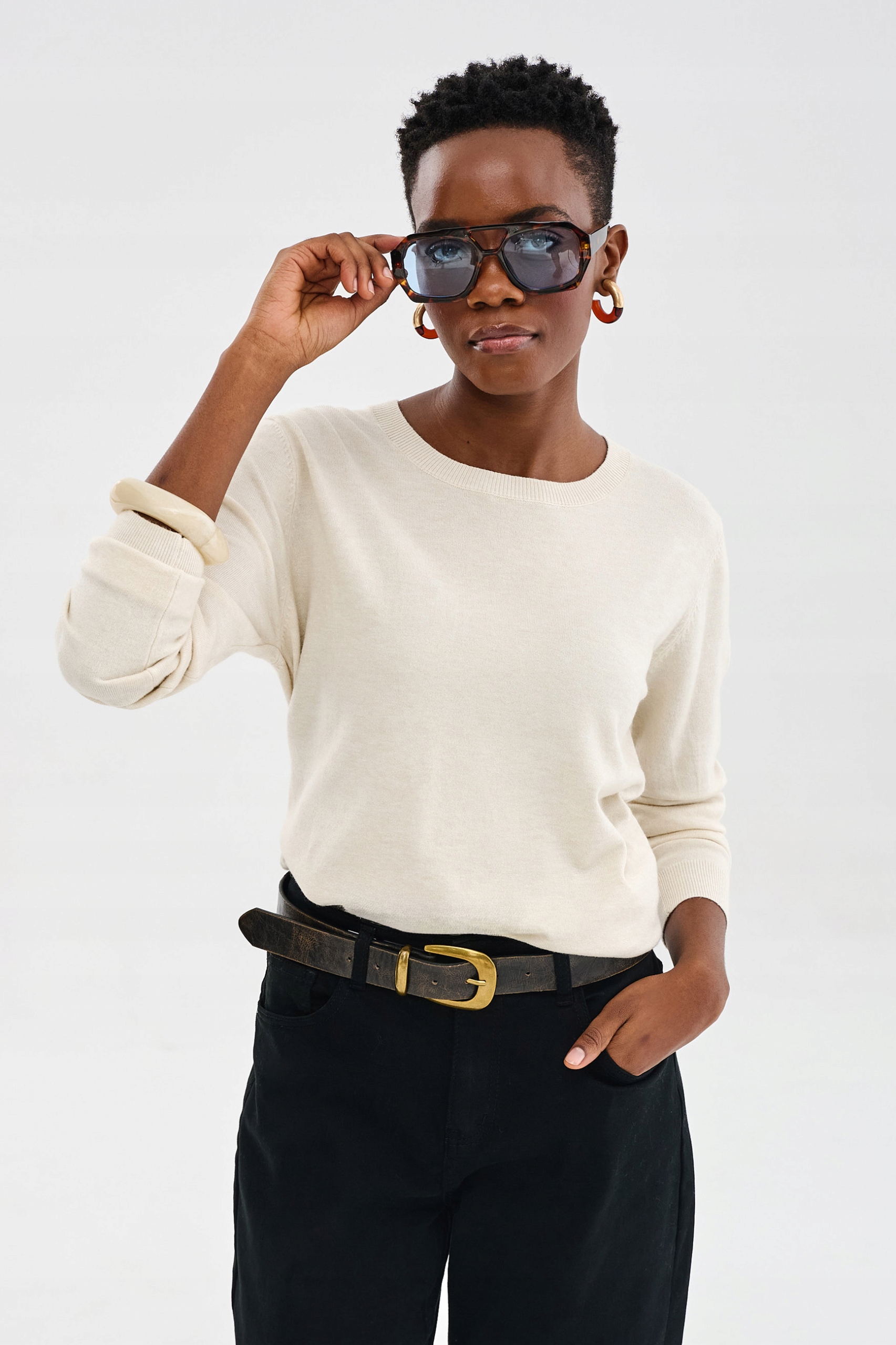 Dámský svetr s dlouhým rukávem světle béžový S7015-2 blue shadow vel. Univerzální