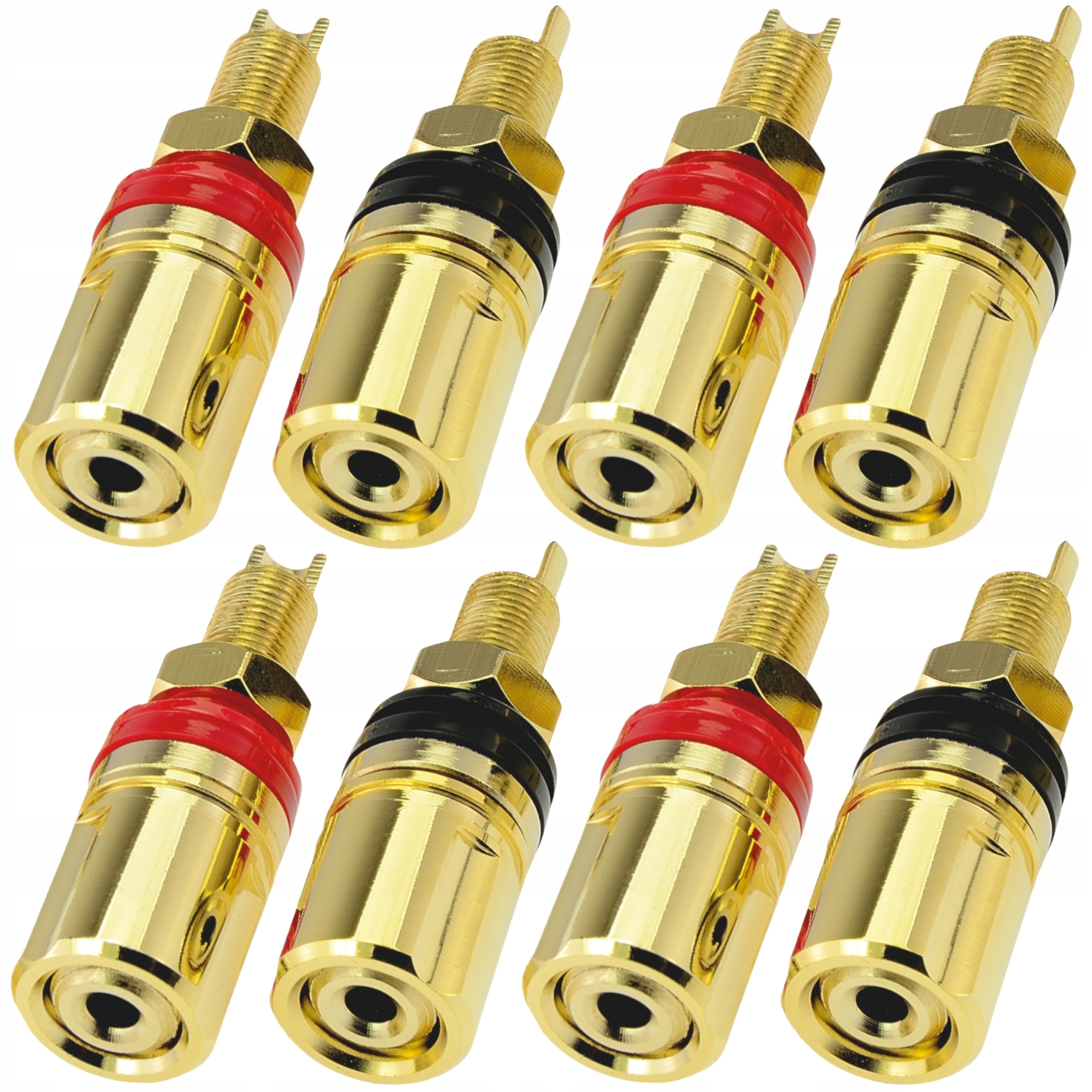 Banánové reproduktorové zásuvky, svorky pro reproduktory, pozlacené konektory GB26 8 ks