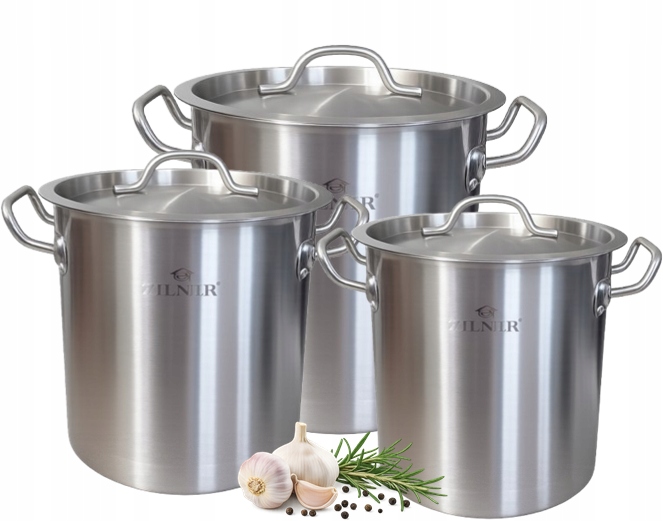 Sada veľkých gastronomických hrncov na indukciu plynu 12L, 21L, 35L