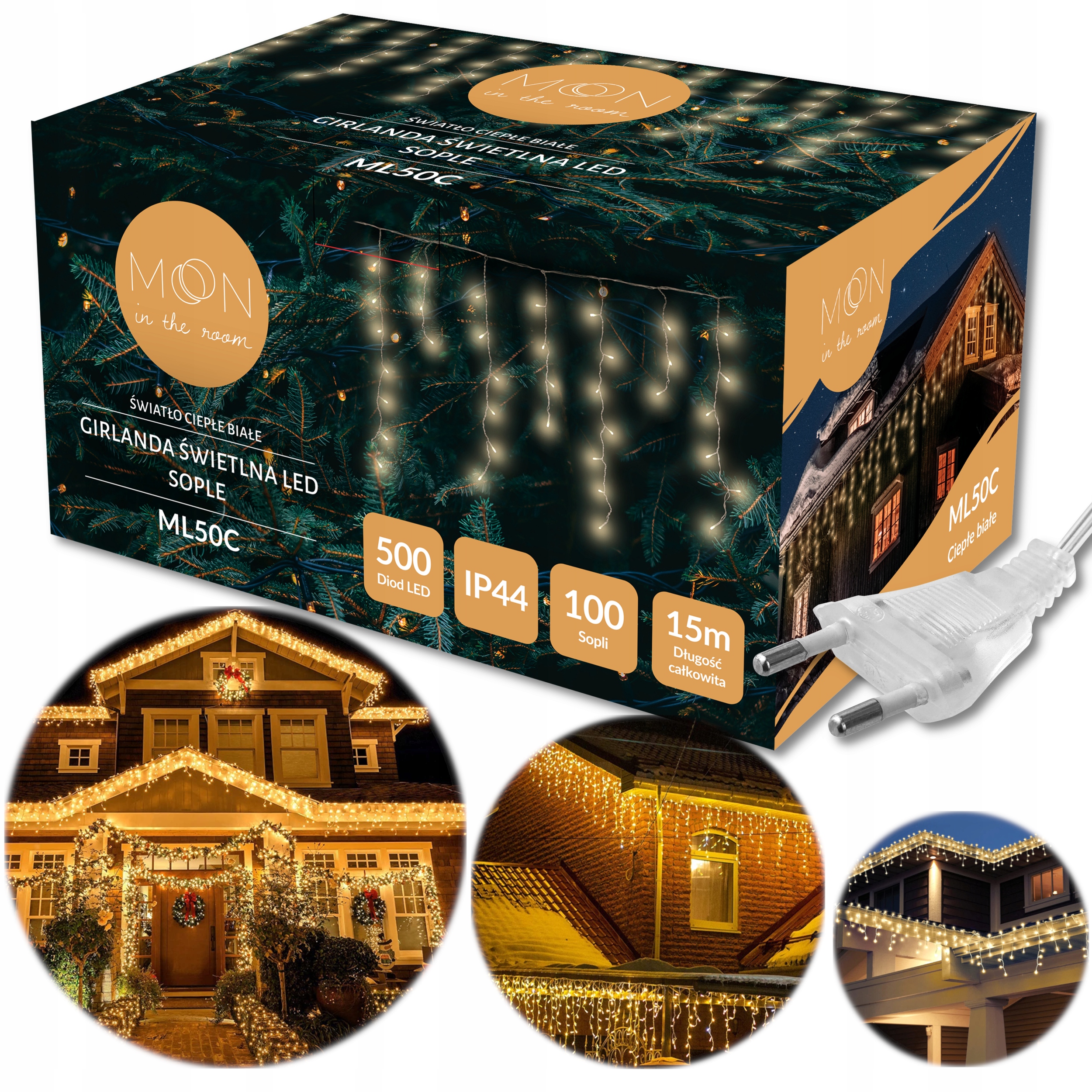 

Lampki Zewnętrzne Sople Led Girlanda 15M 500 Led