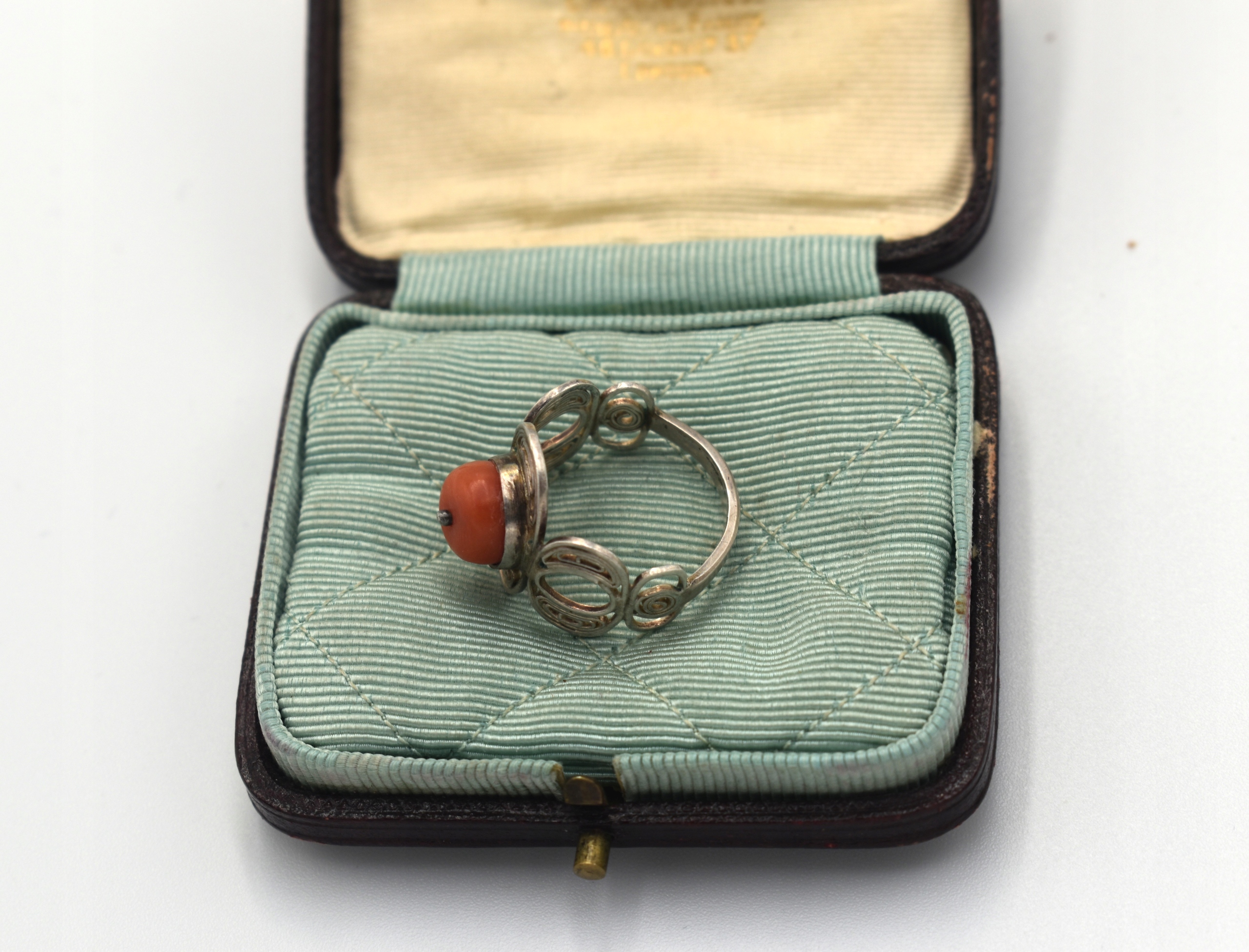 PRL- IMAGO ARTIS, SREBRNY PIERŚCIONEK, KORAL,FILIGRAN