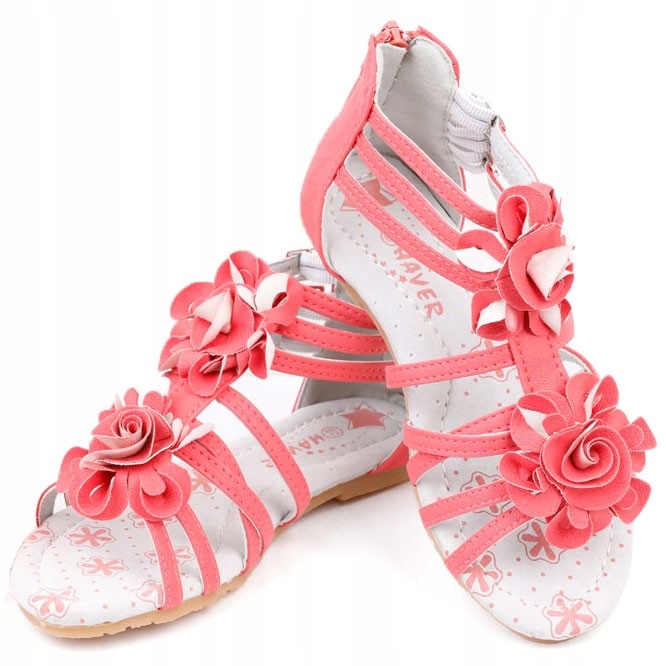 

Sandały sandałki dziecięce koralowe kokardą lekkie