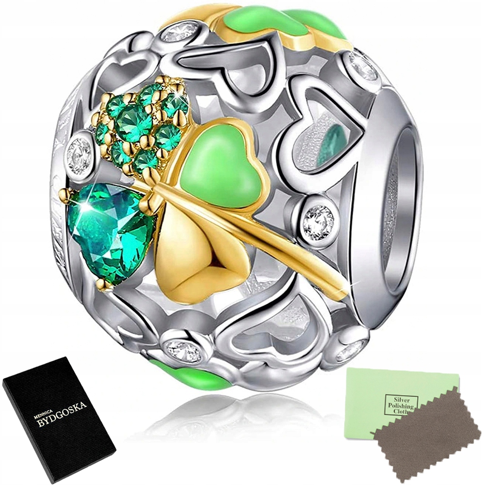 

Zawieszka Charms srebro 925 koniczyna serce beads