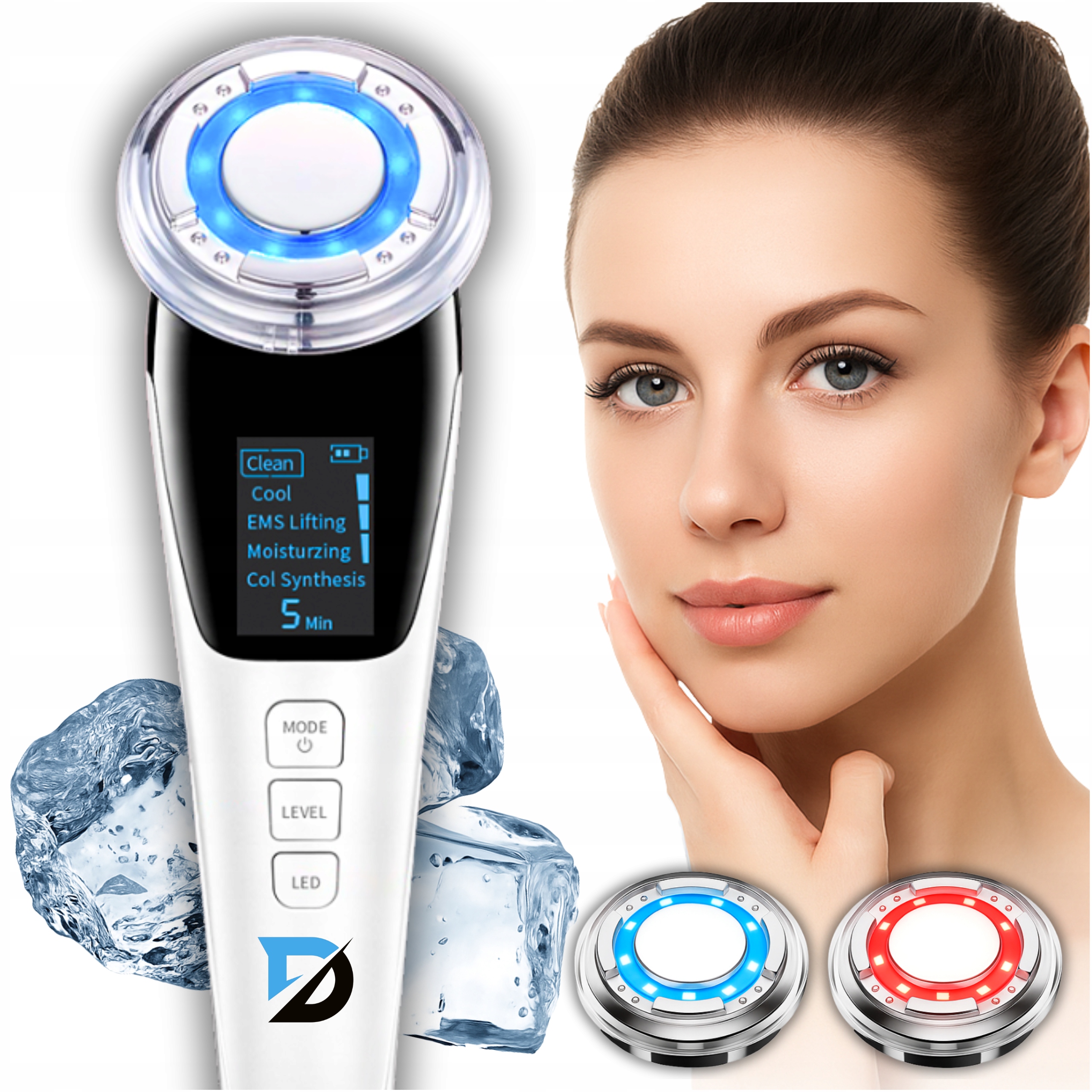 Masażer Do Twarzy Ems 7w1 Mezoterapia Lifting Ultradźwięki Krioterapia Led