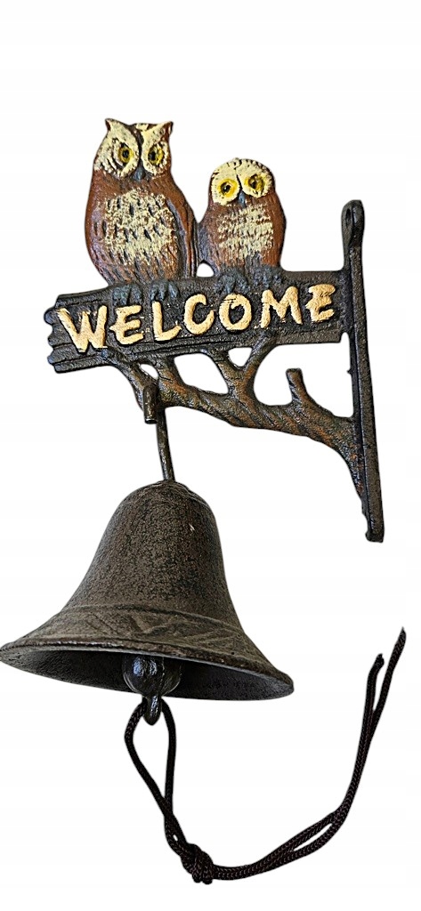 Stylowy Żeliwny Dzwonek Sowa - sowy WELCOME