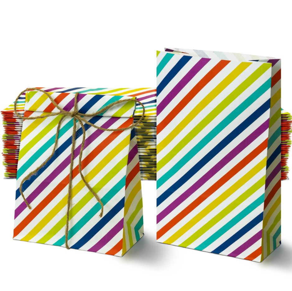 Torby PAPIEROWE eko klockowe KOLOROWE PASKI 50szt