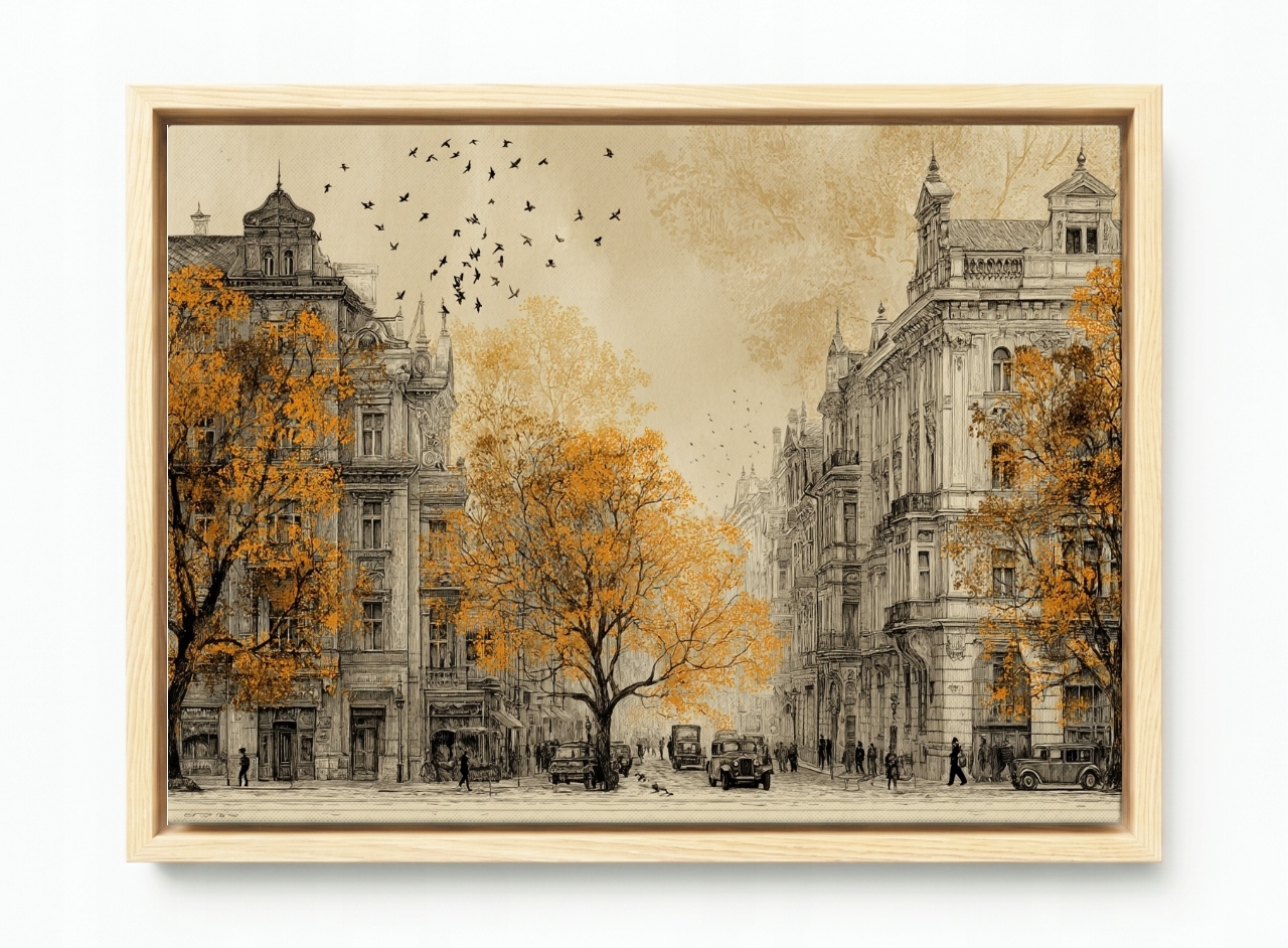 Obraz Rám American Box Vintage Staré Město Podzim Retro Sepia 60x40