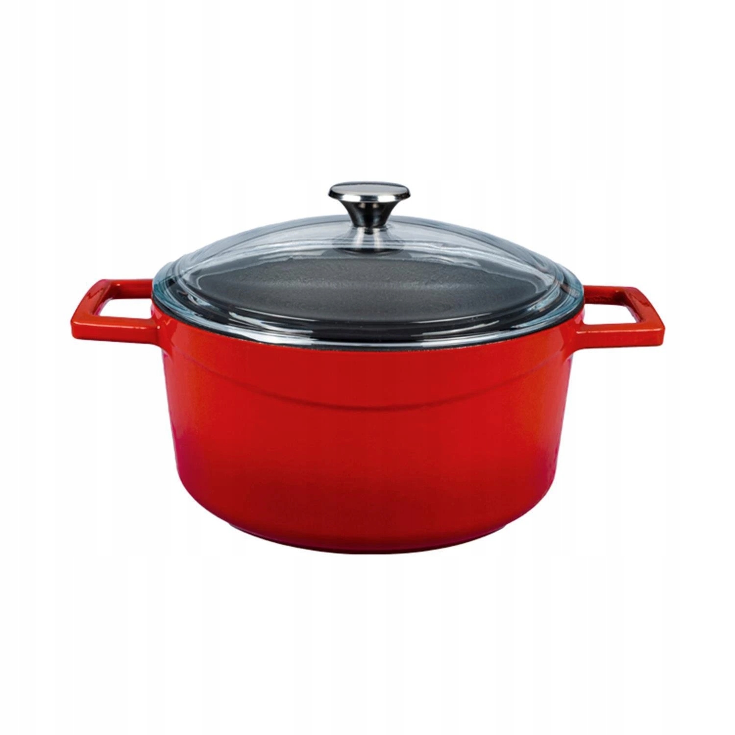 Liatinový hrniec okrúhly 20cm so sklenenou pokrievkou červený