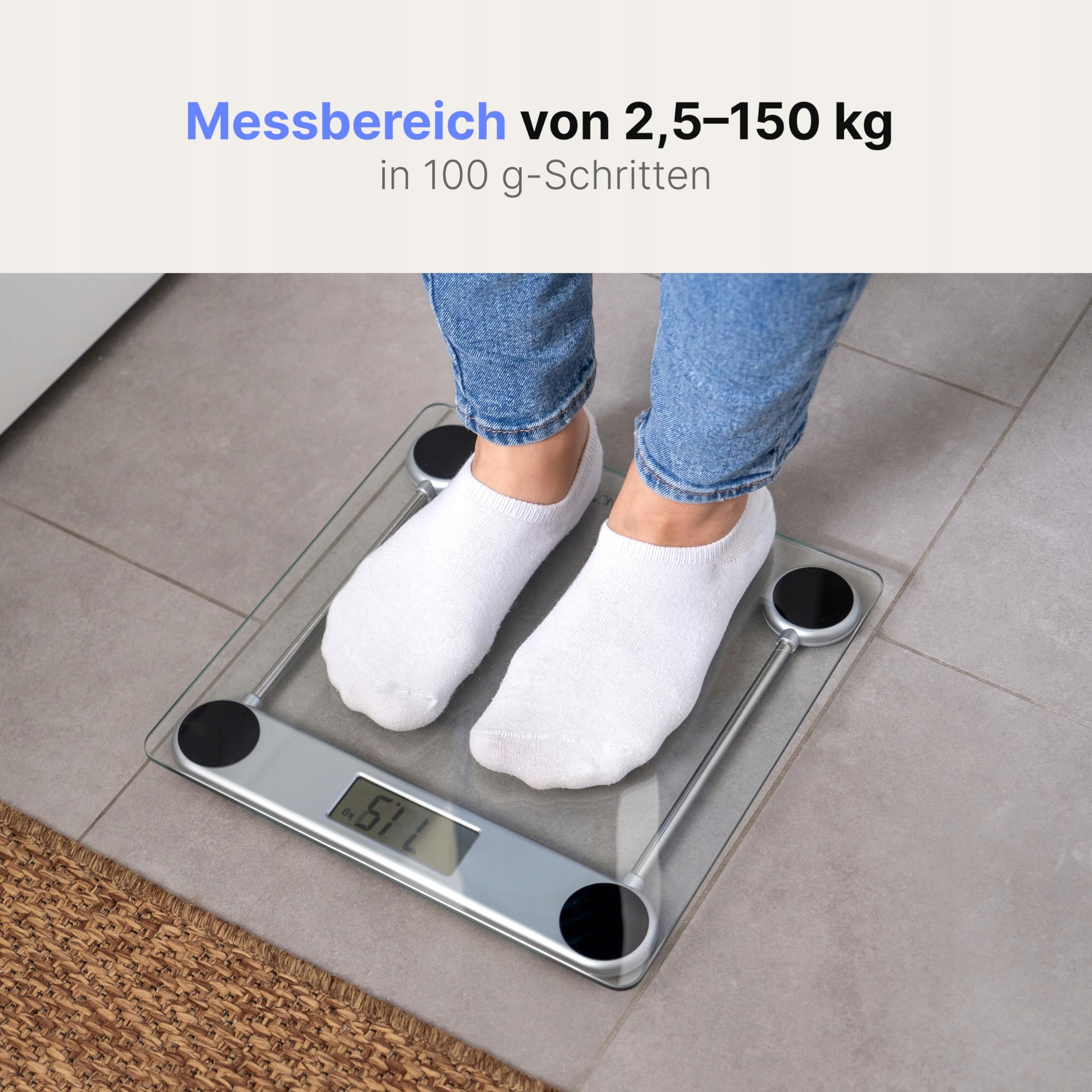 CLATRONIC Cyfrowa Waga Łazienkowa Szklana Powierzchnia LCD 25-150kg — miniatura 4