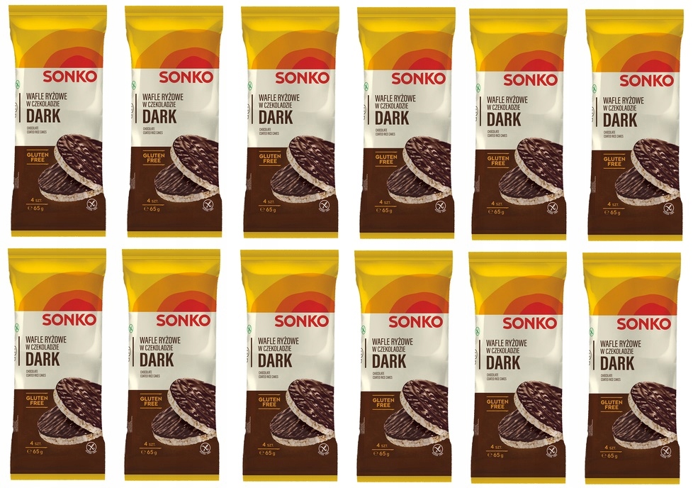 Levně 14 x 65 g Sonko Dark Rýžové oplatky v čokoládě bez lepku, Půlka Kartonu