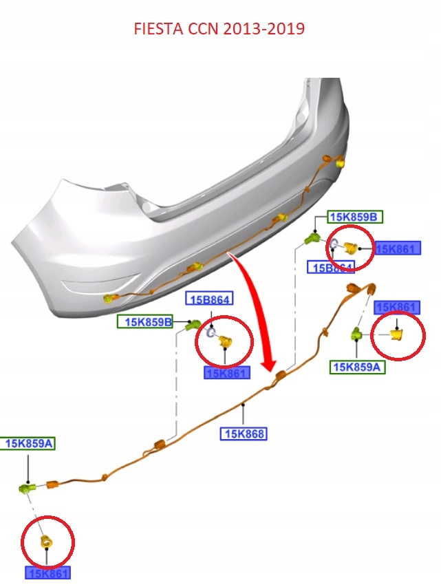 KOMPLET KOSZYKÓW CZUJNIKA PARKOWANIA TYŁ FIESTA OE Numer katalogowy części C1BT-15D851-BA