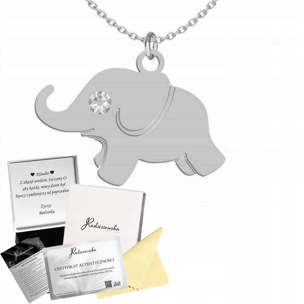 Stříbrný náhrdelník Slon pro štěstí Řetízek 925 Gravírování Dárek Přání