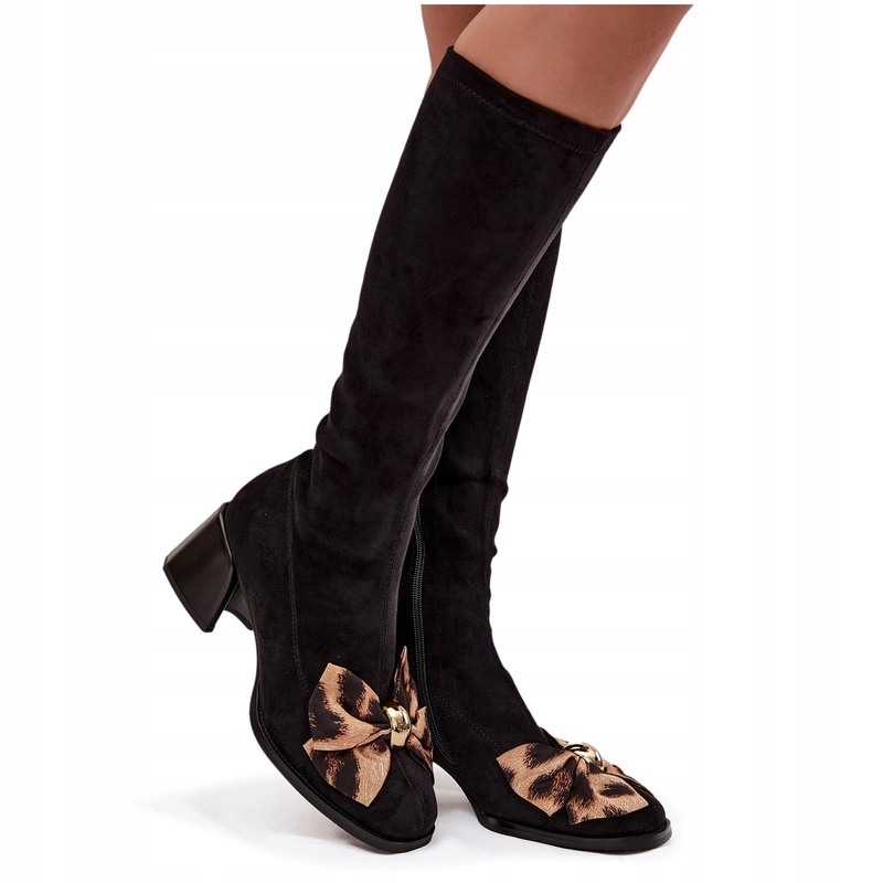 Dámské Kozačky Eko Semiš Ozdobná Mašle Na Zip D&amp;a JC52-828 Černé 38