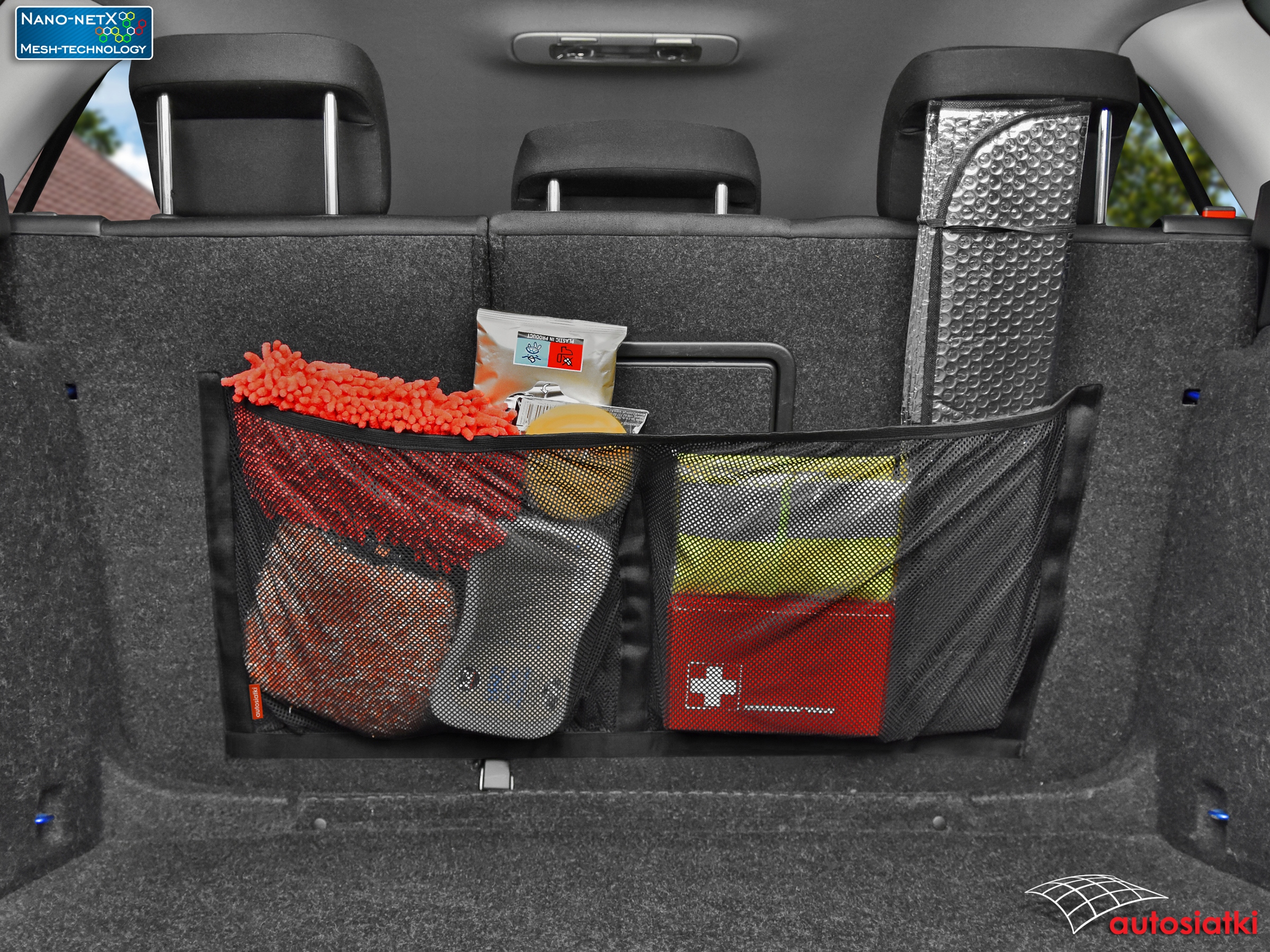 SIATKA KIESZEŃ BAGAŻNIKA DWUKOMOROWA 80x40 cm NANO Producent Autosiatki