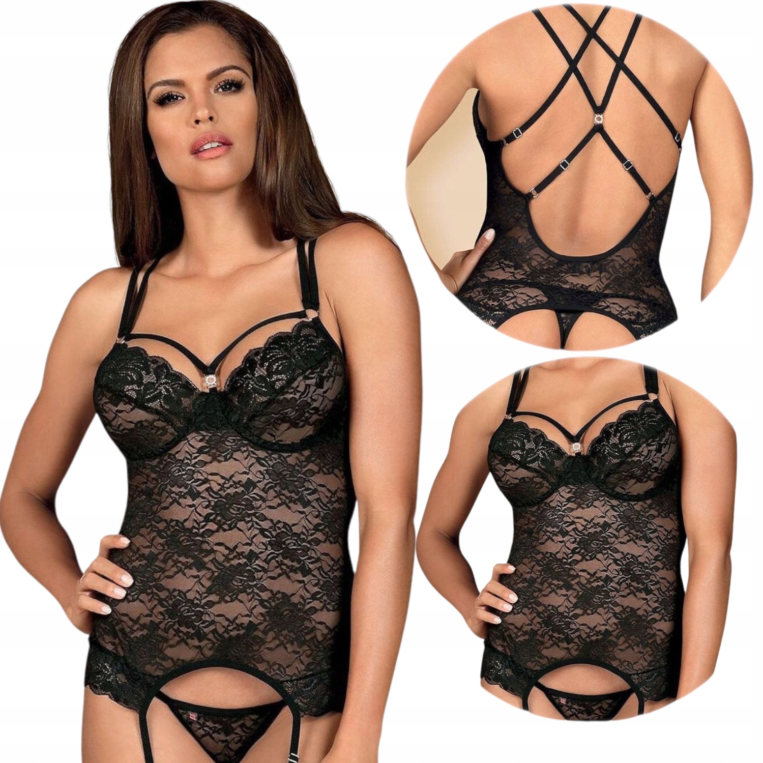 OBSESSIVE 860-COR-1 Gorset+stringi *S/M* czerń