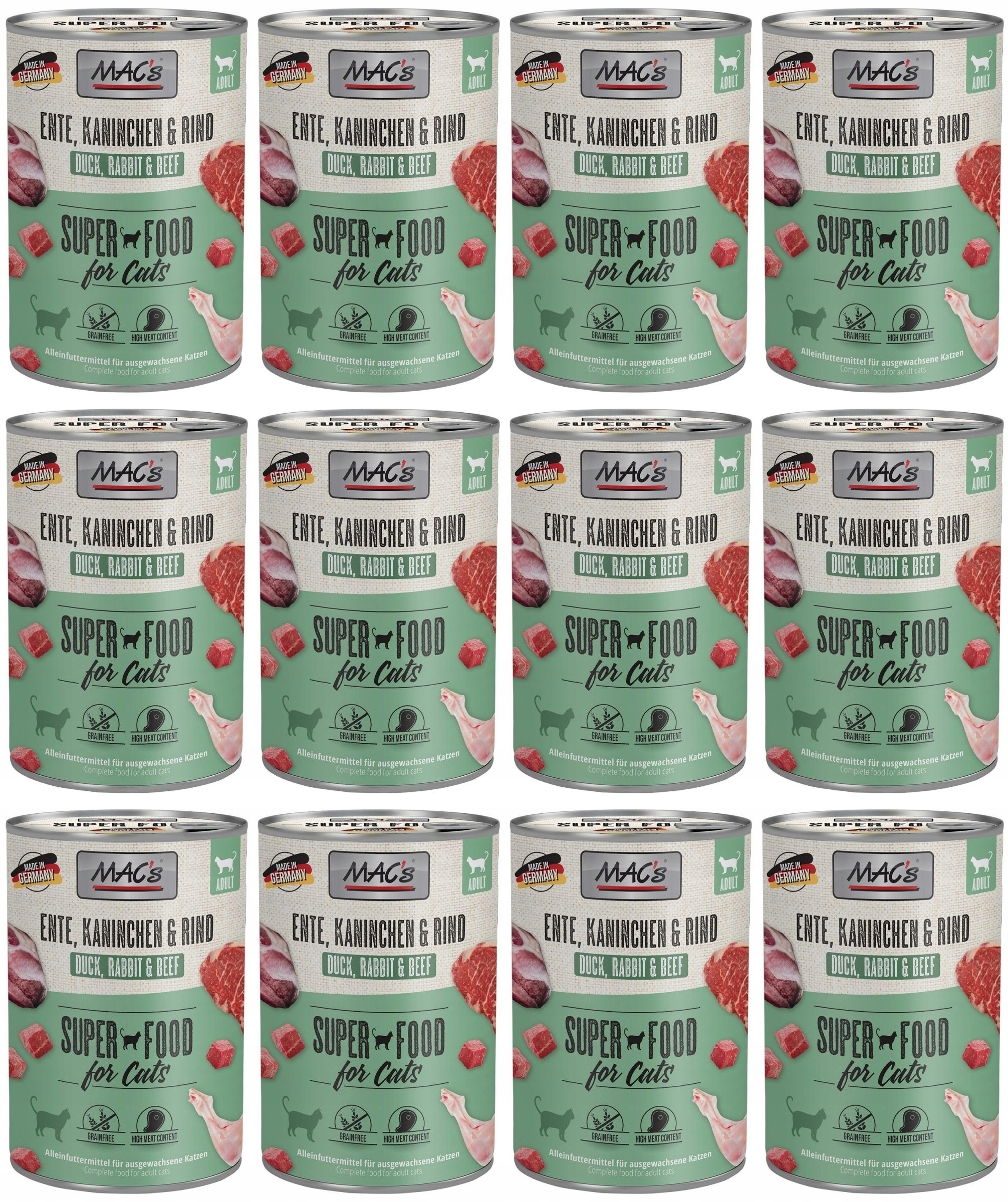 Levně MAC's Cat Kachna, Králík, Hovězí maso 12 x 400 g