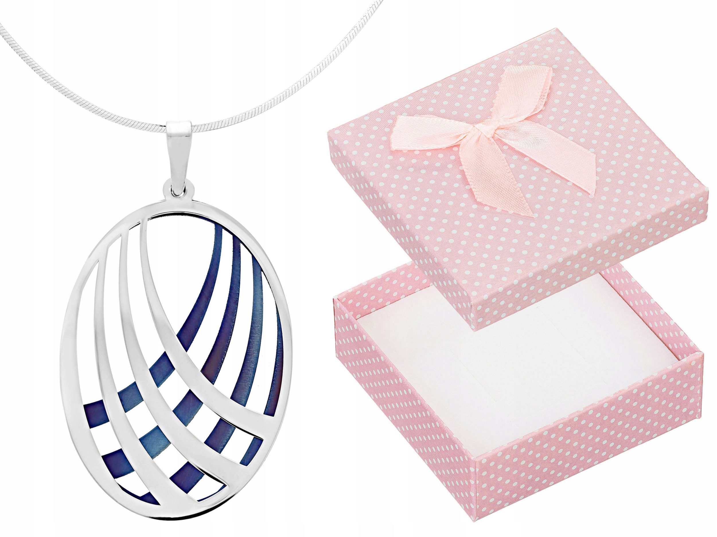 Velký Stříbrný Geometrický Oválný Dámský Náhrdelník z Titanu Dlouhý 65 cm