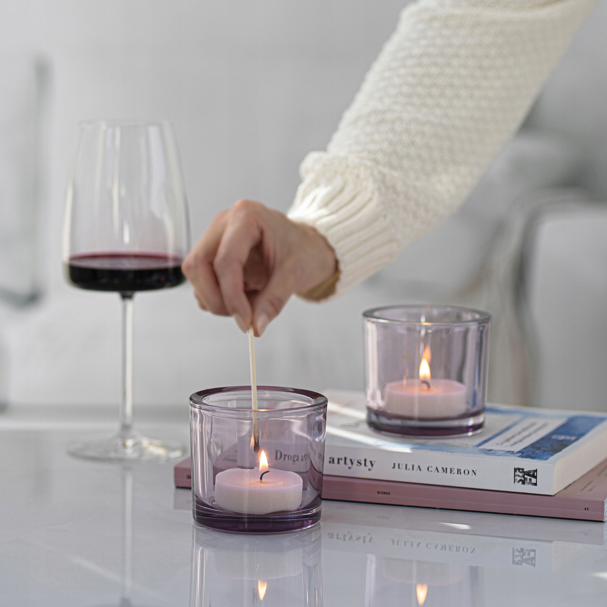 ZESTAW POJEMNIKÓW Cylindrów na Tealighty ZALEW ŚWIEC 6 szt. FIOLETOWE Stan opakowania oryginalne