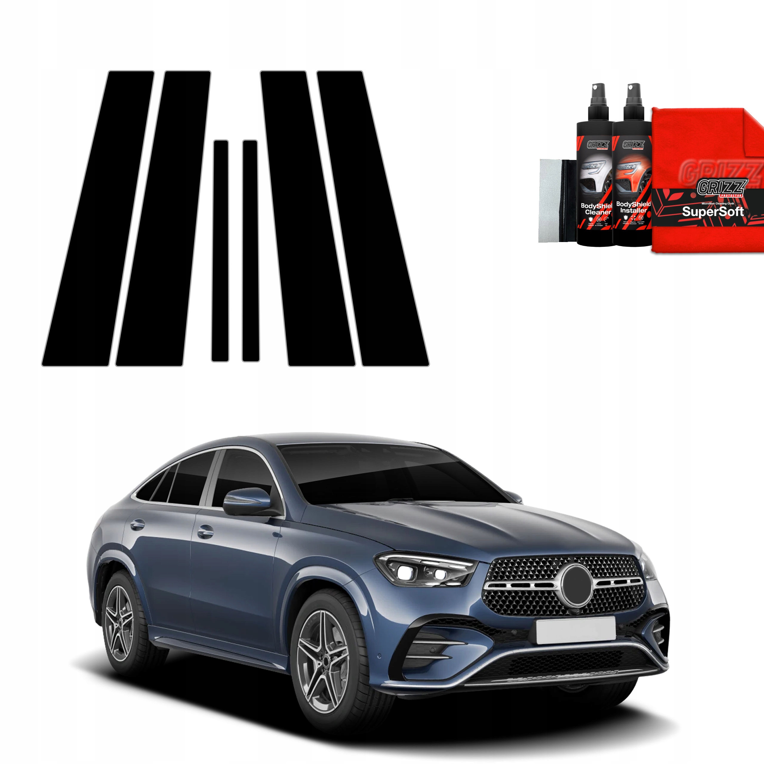 6v1 Černá fólie na sloupky pro Mercedes Gle 450d (2023-2025)