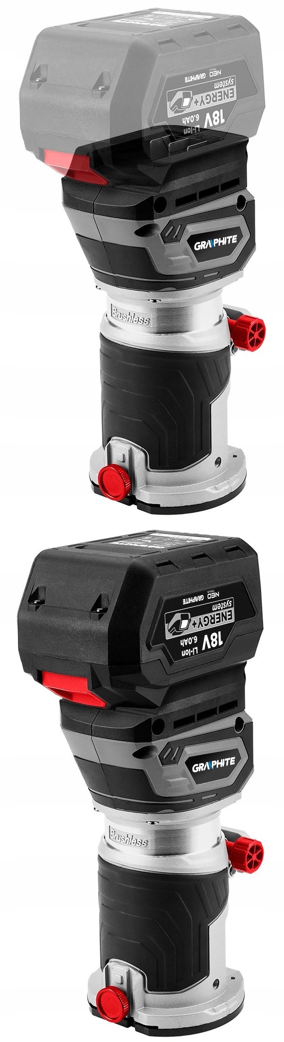 Frezarka bezszczotkowa akumulatorowa Energy+ 18V GRAPHITE 6AH ZESTAW EAN (GTIN) 5902062103086