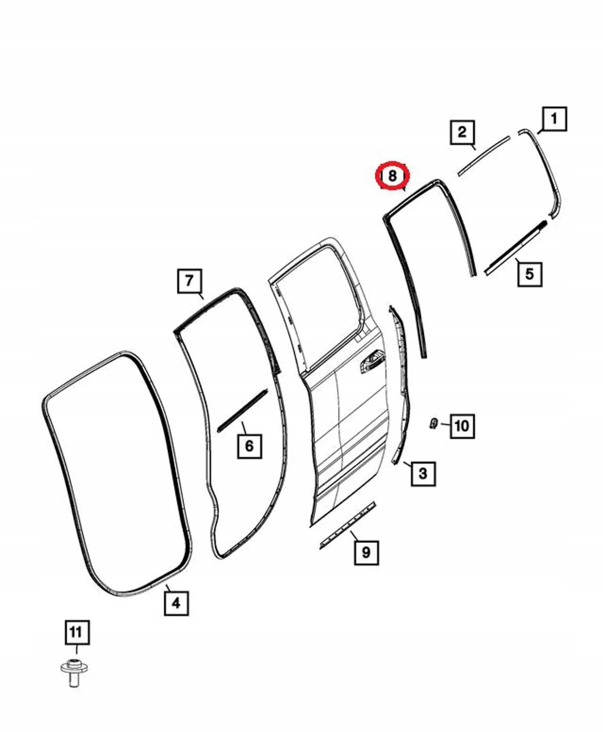 Ram 1500 V gasket windows door left rear part 2019-24