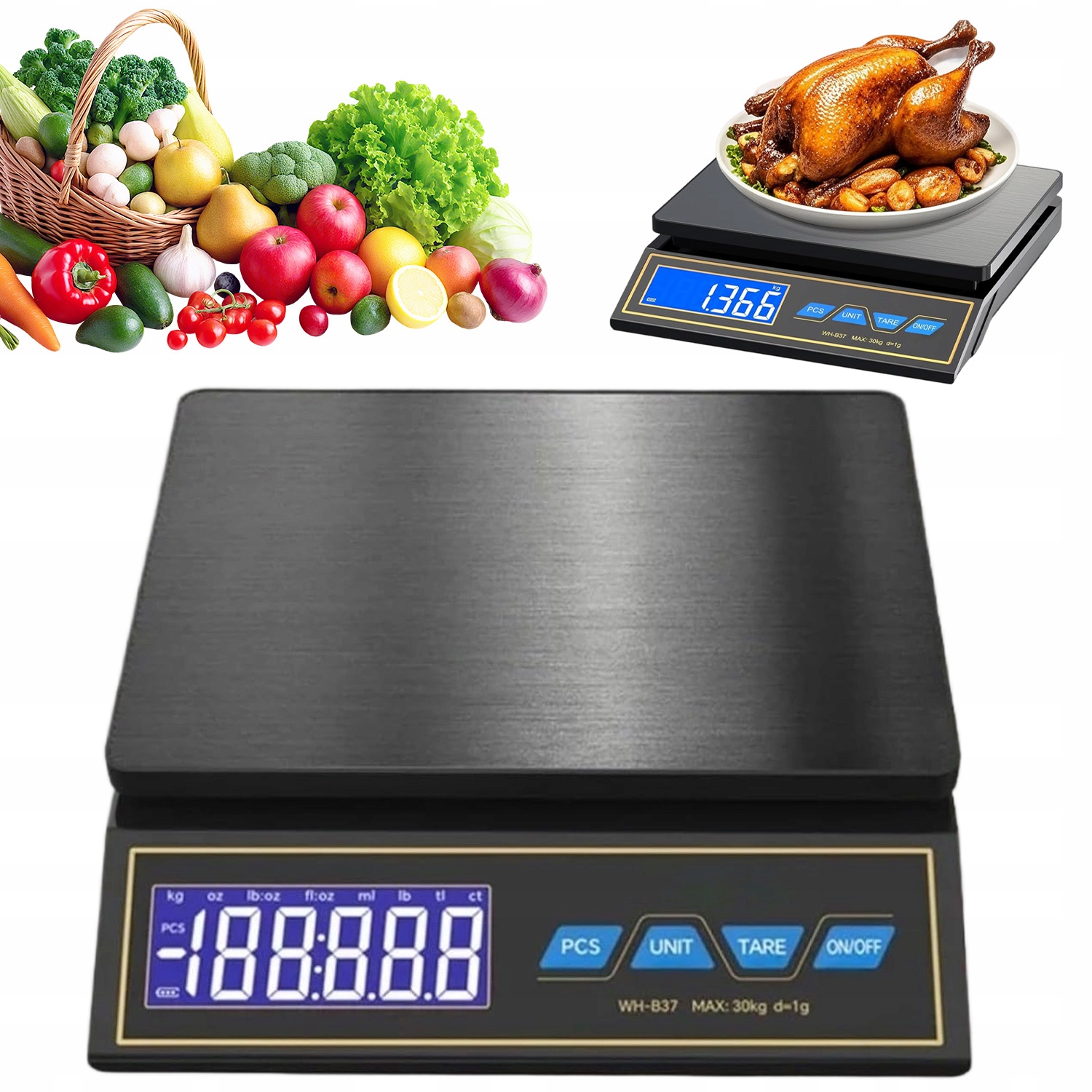 Elektrická Kuchyňská Váha 30KG 1G LCD Nerezová Ocel Usb-c