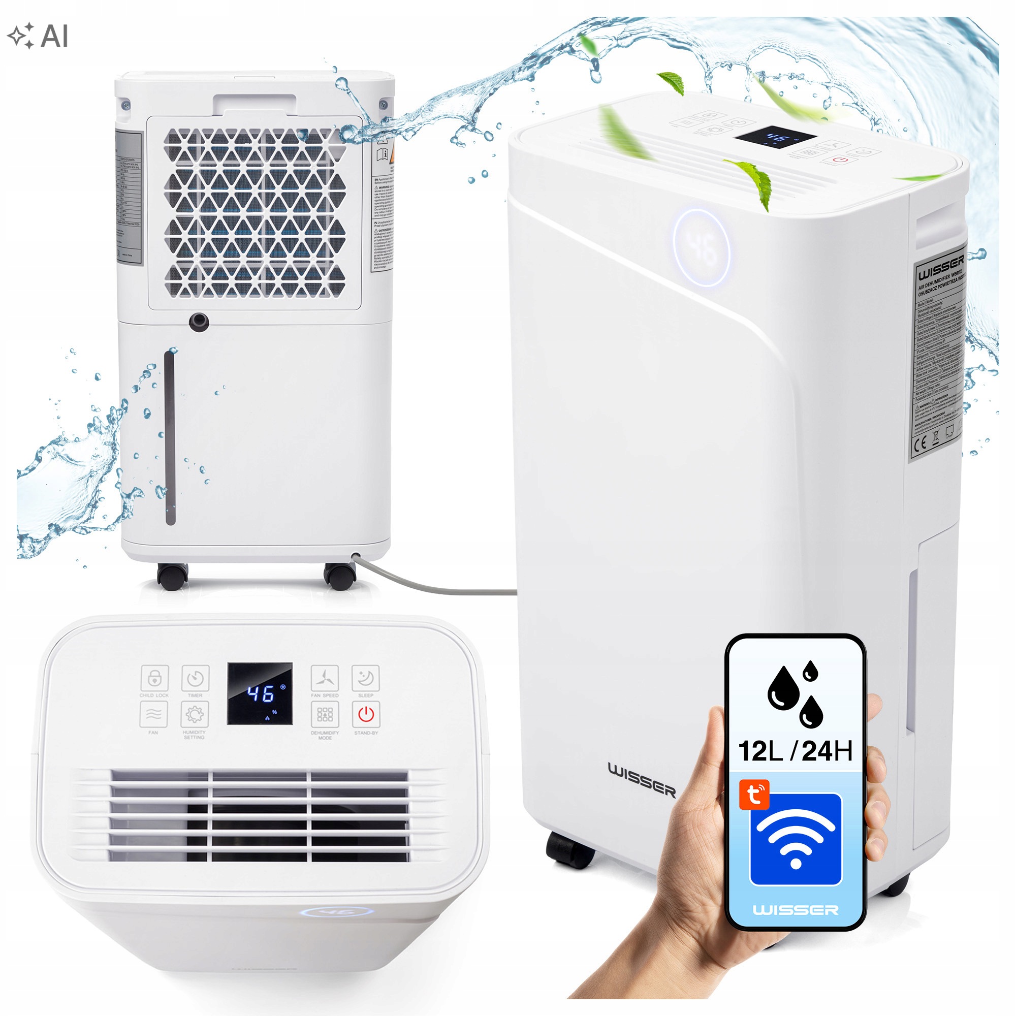 Odvlhčovač vzduchu Pohlcovač Wisser 20L/24h WiFi časovač hygrostat 440W
