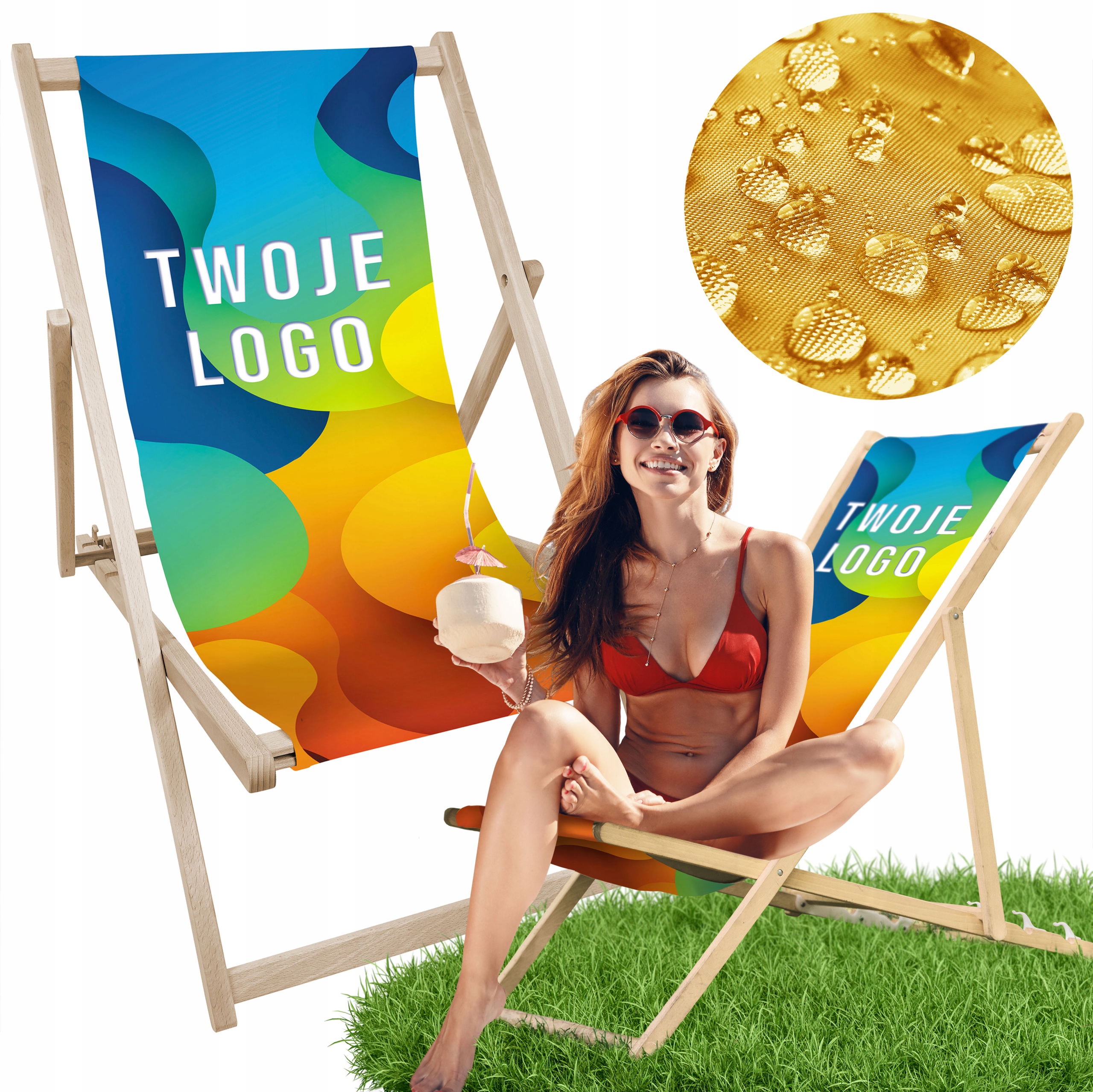 

Leżak ogrodowy bukowy Twój wzór grafika logo firmy