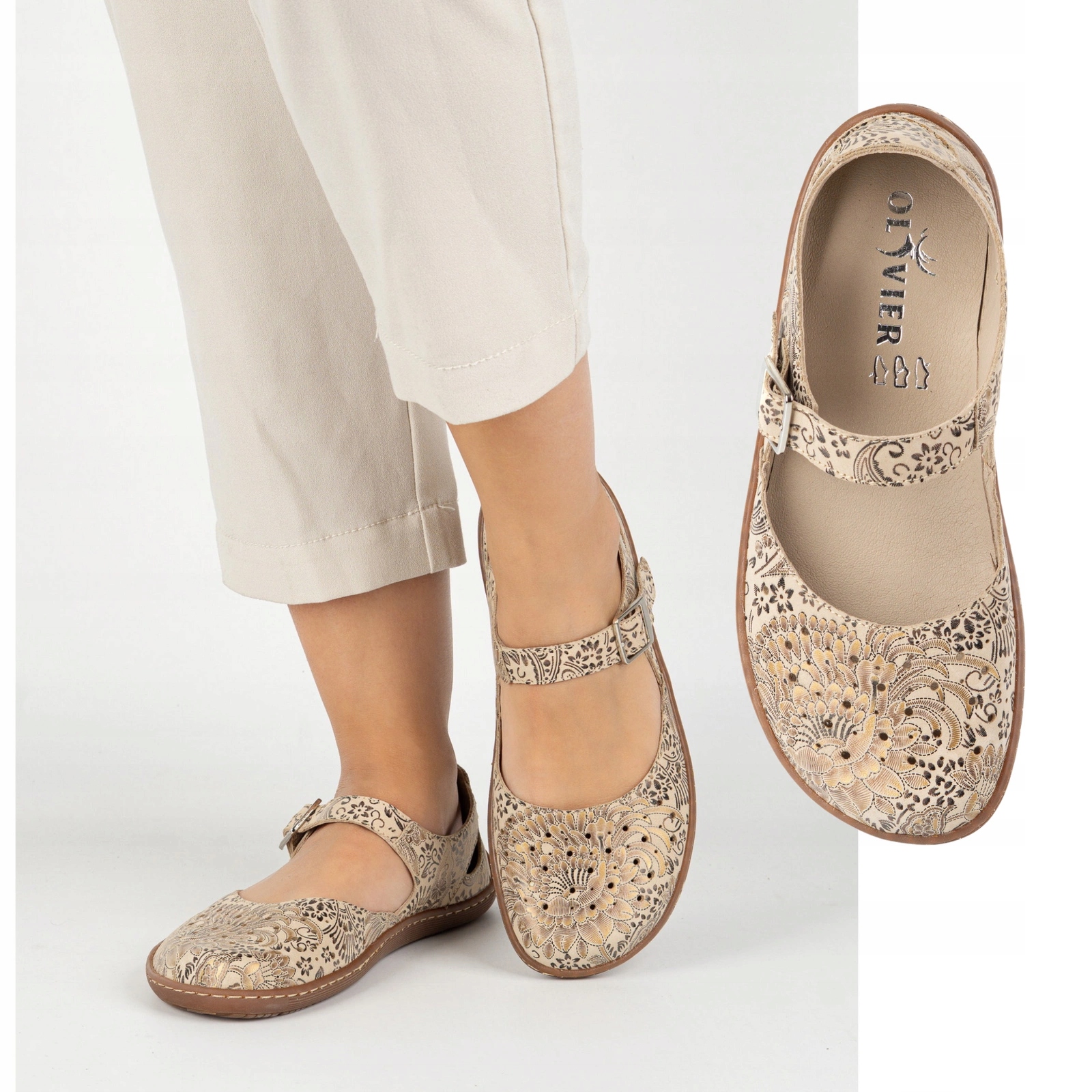 Dámské barefootové boty z přírodní kůže s potiskem 1284 béžové, velikost 39