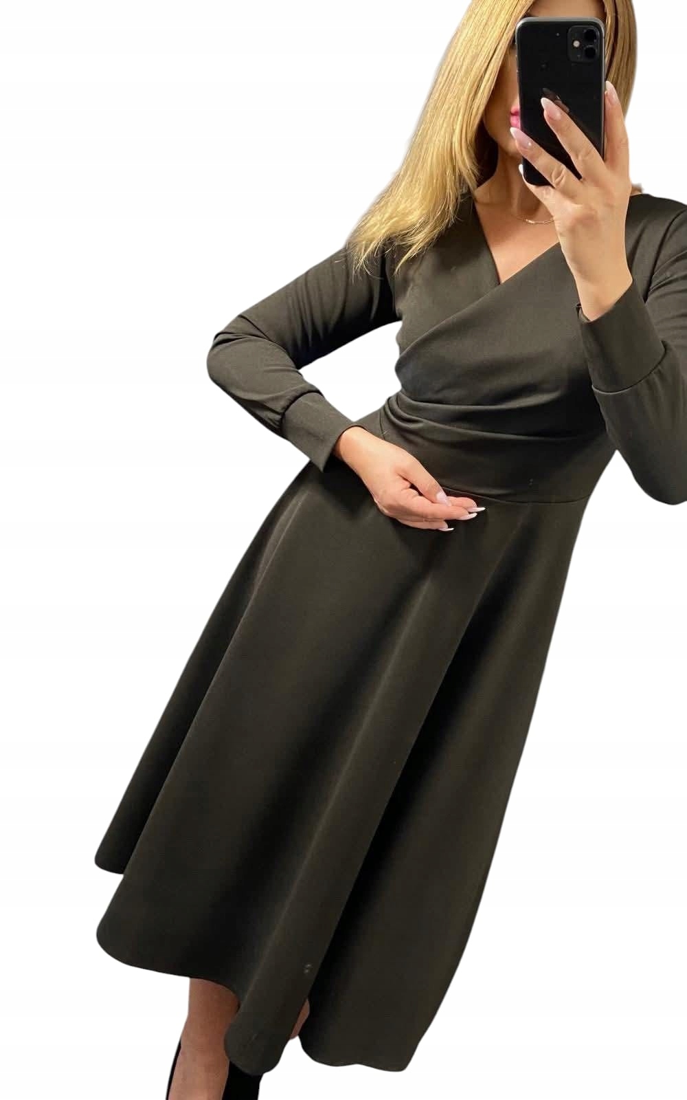 V0010 Maxi Šaty S Dlouhým Rukávem, Hladká, Rozevřená, Hnědá vel. 46 (3XL)