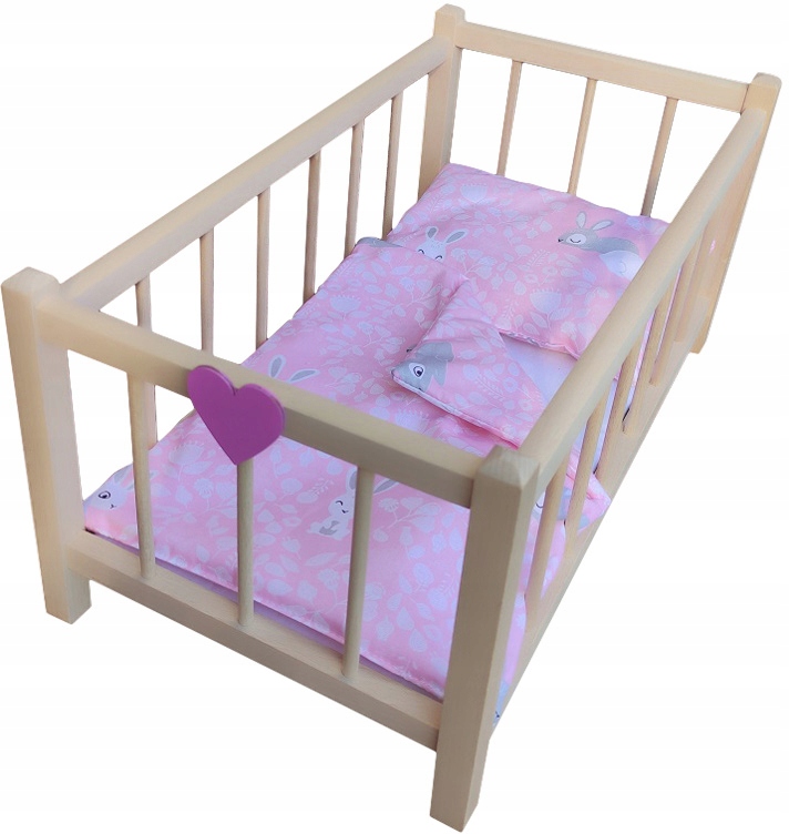 DRWNIANE łóżeczko KOŁYSKA dla lalek POŚCIEL - piękne