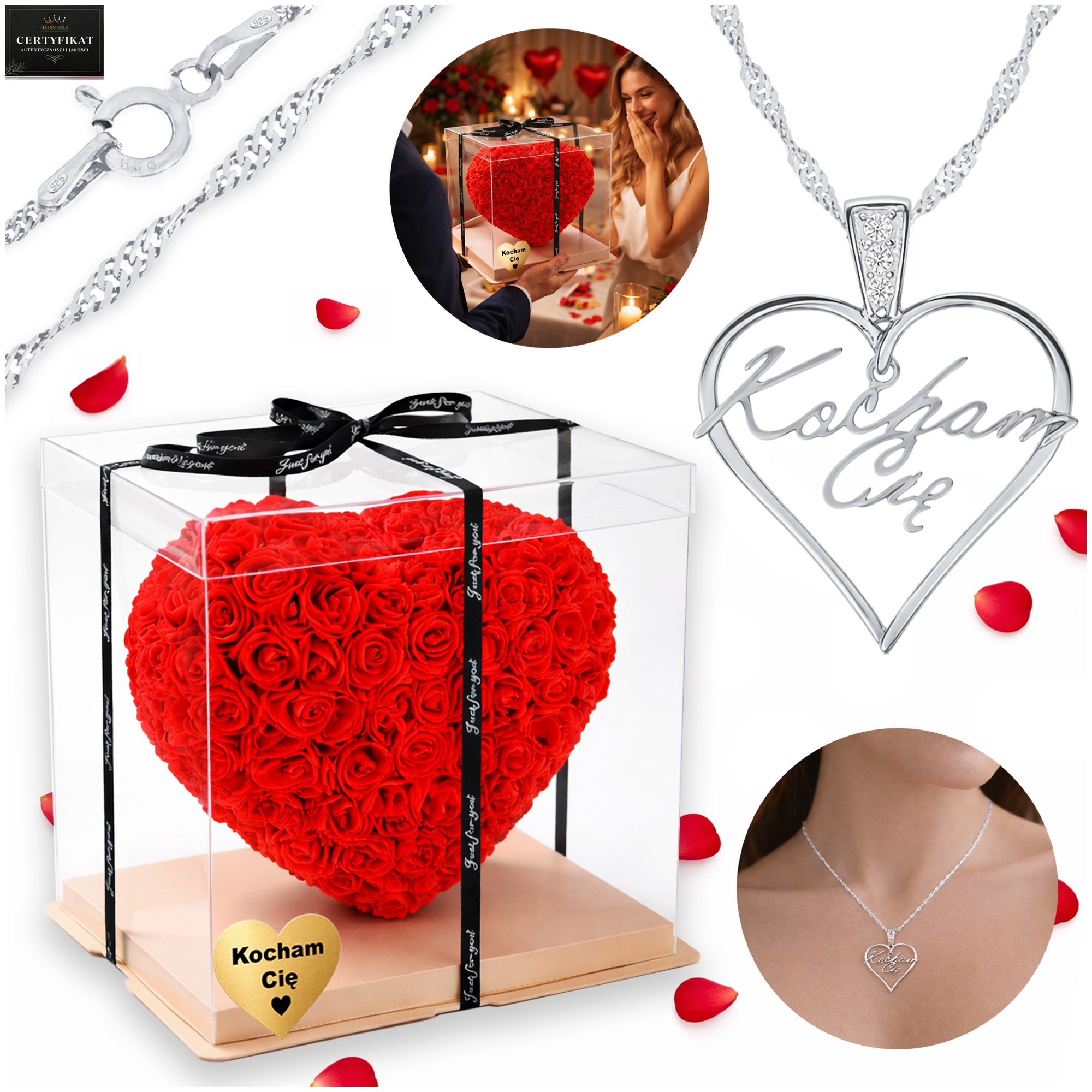 Stříbrný Náhrdelník Srdce 925 Srdce Z Růží, Dárek Pro Ni Gravírování Bonus