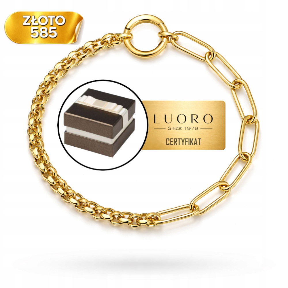 Náramek zlatý 585 14K rolo vazba článkové kolečko 19,5 cm elegantní