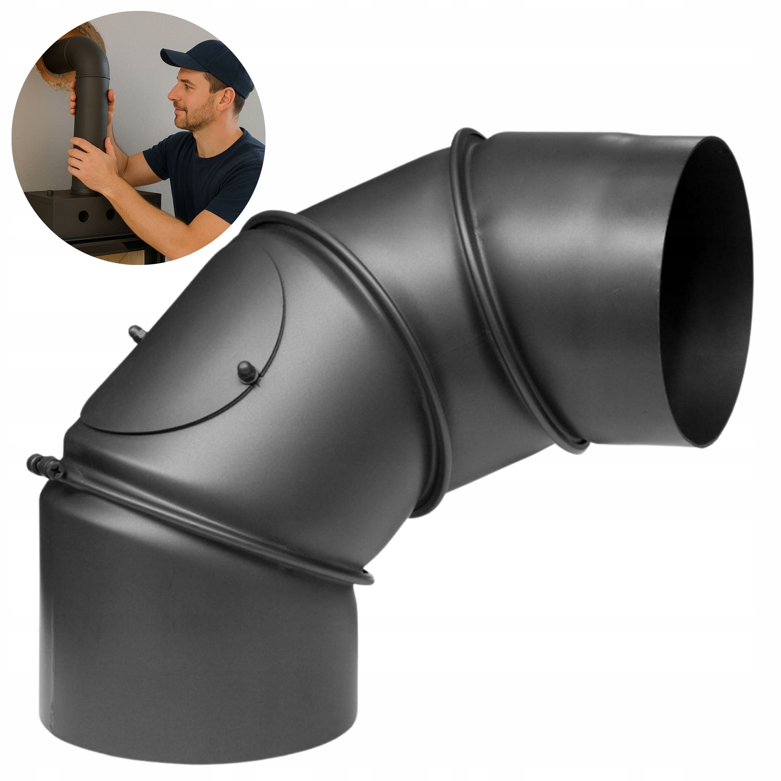 Kolano spalinowe nastawne czarne czterosegmentowe przyłącze fi 180 mm Darco