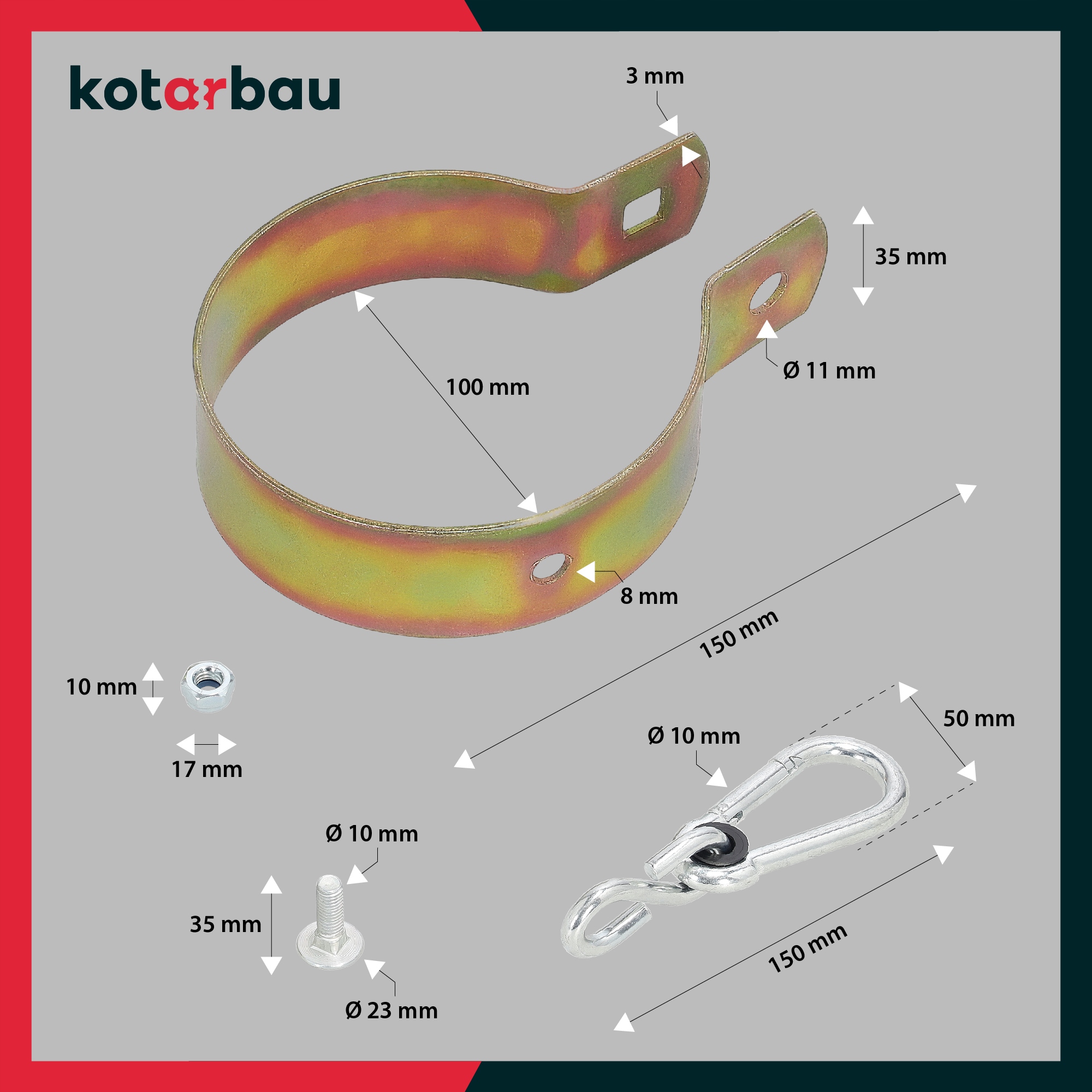 OBEJMA HAK HUŚTAWKOWY KARABIŃCZYK MOCOWANIE 100 MM Rodzaj mocowanie