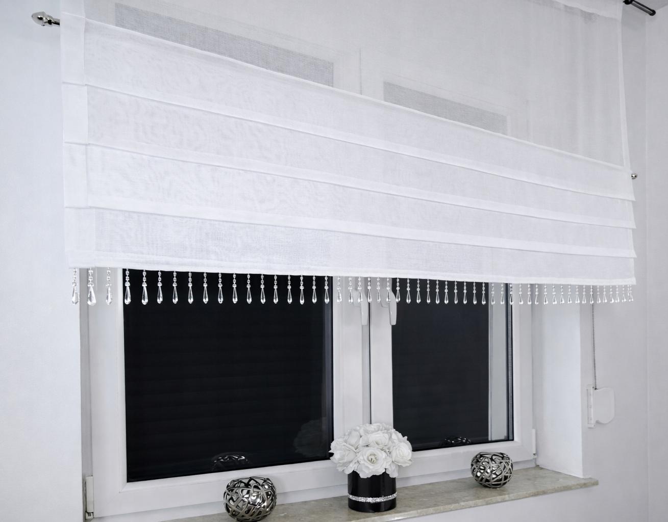 Hotová záclona kuchyně pokoj roleta panel batist korálek 210x110