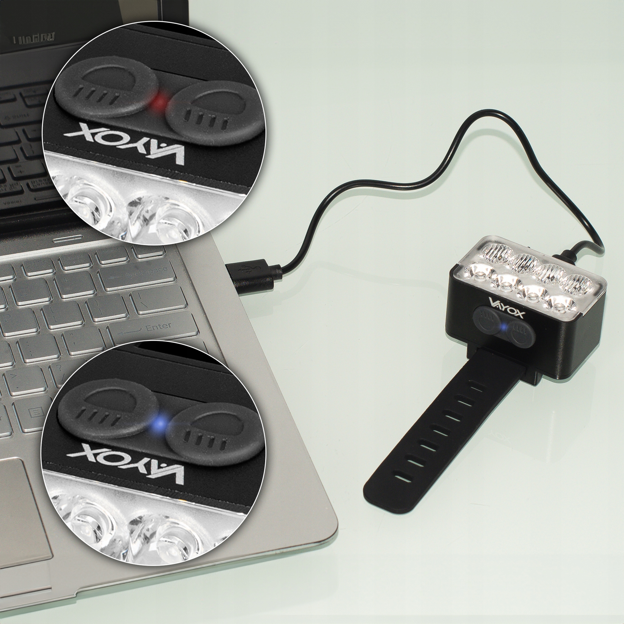 ZESTAW LAMPEK ROWEROWYCH OŚWIETLENIE ROWEROWE PRZEDNIE I TYLNE USB-C VAYOX Liczba trybów świecenia 10