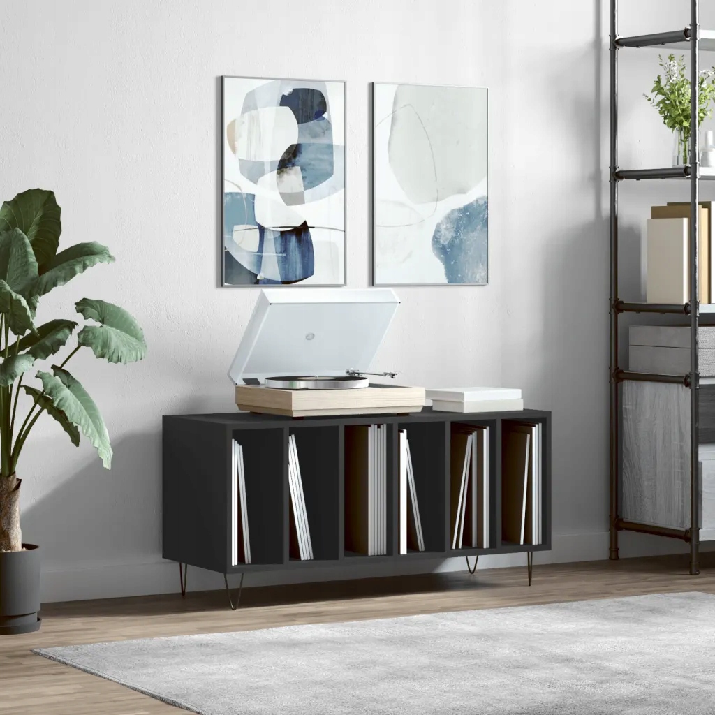 Skříňka na Lp desky černá 100 x 38 x 48 cm kompozitní dřevo Černý 831749