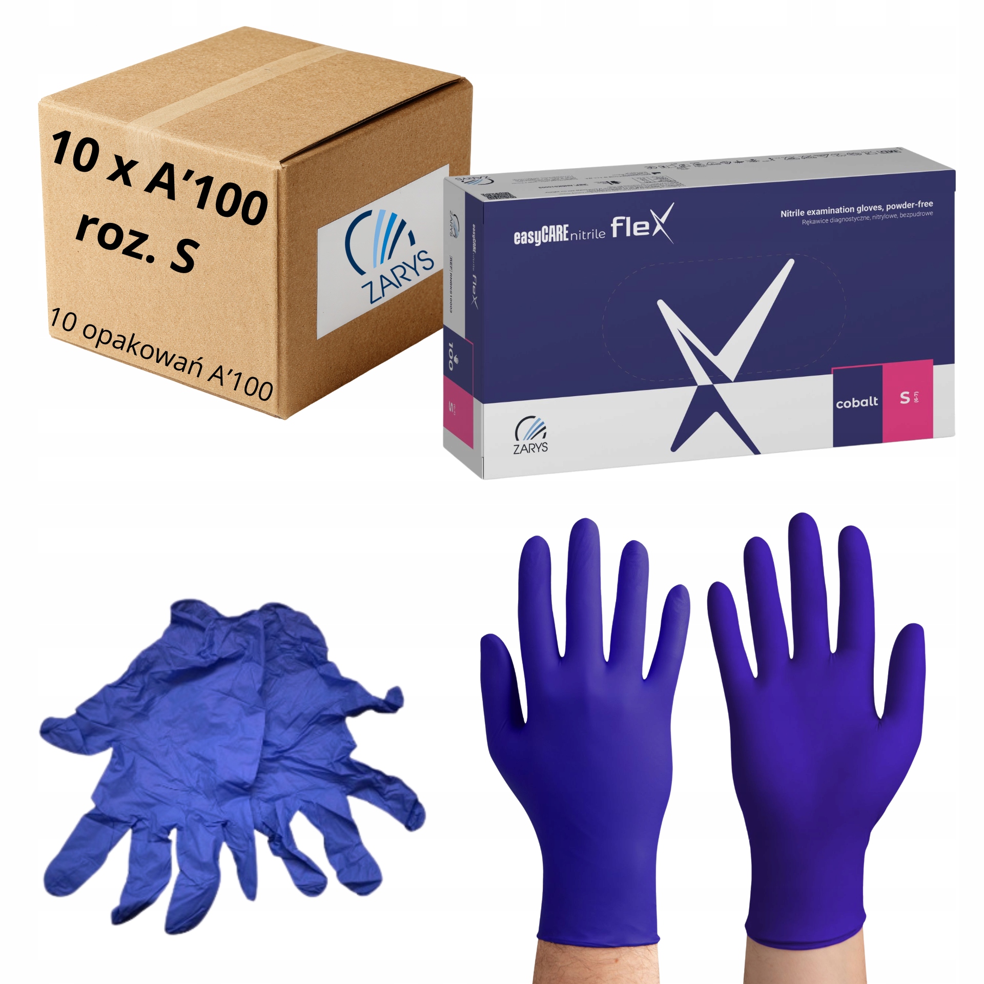 Nitrilové rukavice easyCARE Nitrile Flex kobaltové Zarys vel. [s] Karton