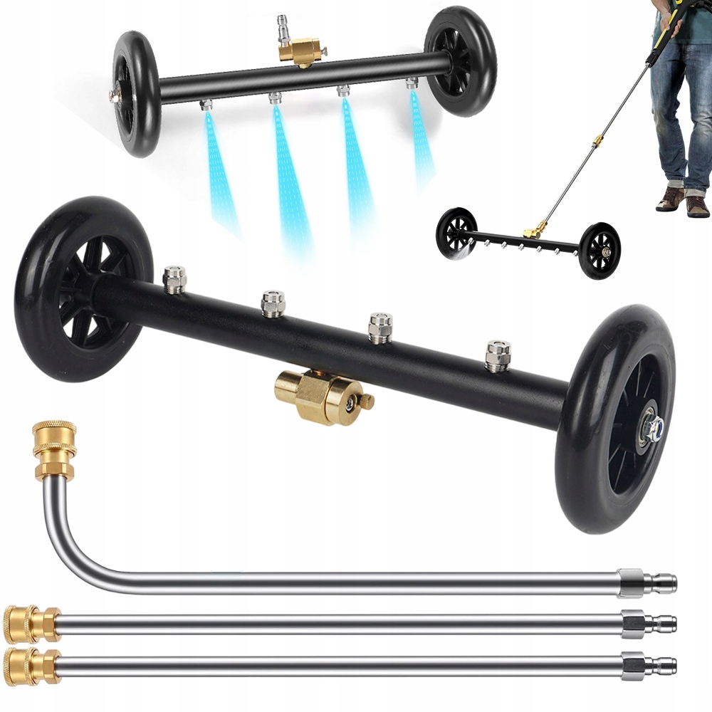 Myjka Wózek Do Mycia Podwozia Kółkami Przedłużki 1/4'' 4 Dysze Do Samochodu