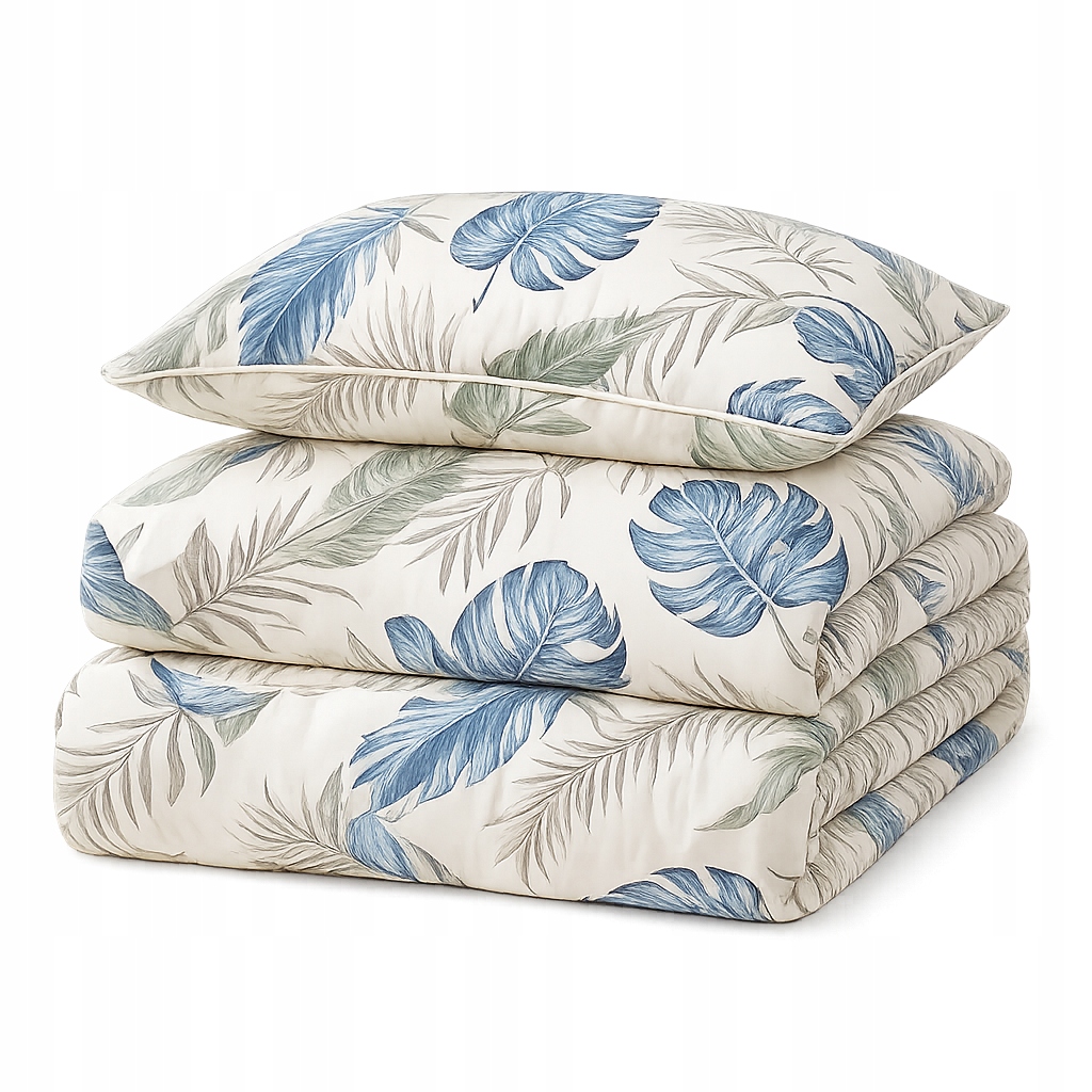 Pościel bawełniana 200x220 naturalna bawełna kremowa w liście monstery