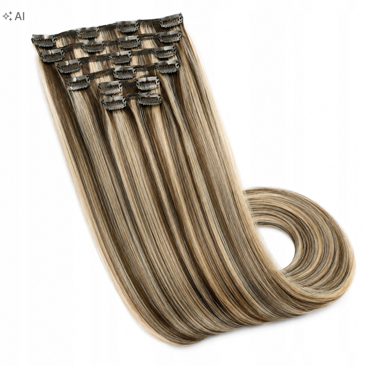 Surnel Włosy Naturalne Clip In 45 CM 120G 6 Pasm Brąz Karmel Blond Pasemka