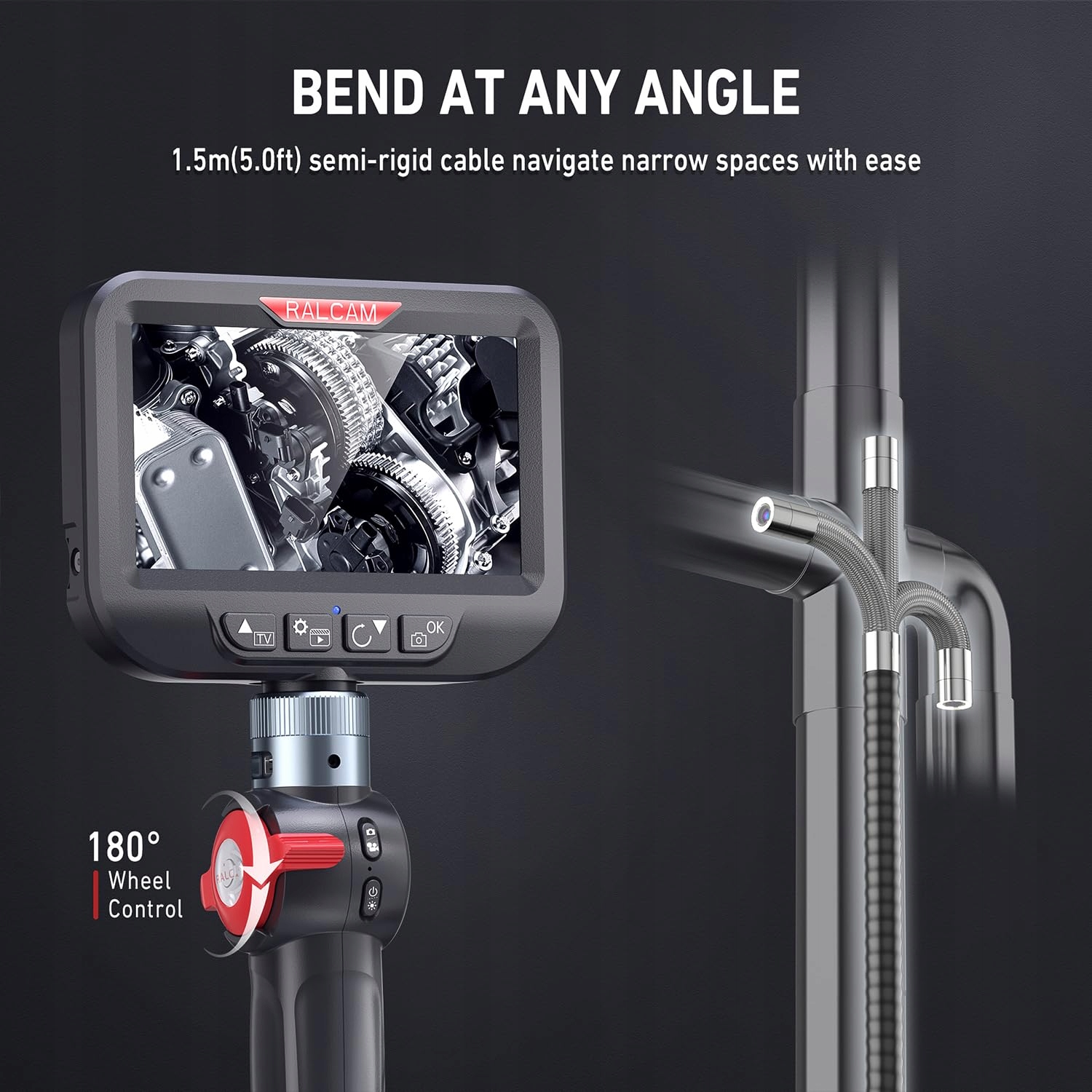 RALCAM Kamera Inspekcyjna Endoskop 8.5mm 4.3" HD 1080P IP67 Wodoodporna — miniatura 2