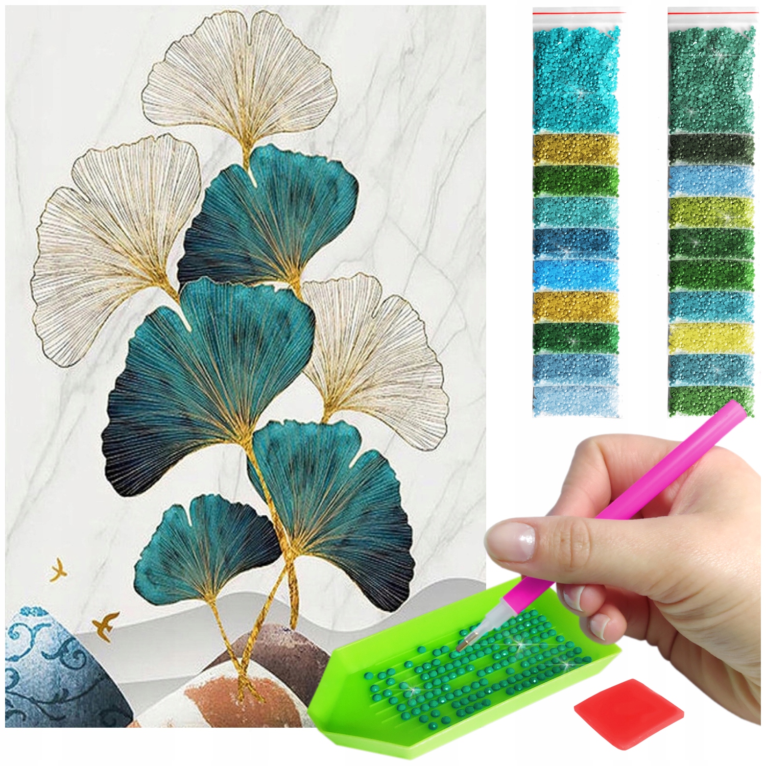 Výšivka Diamond Painting mozaika zlaté listy ve větru sada