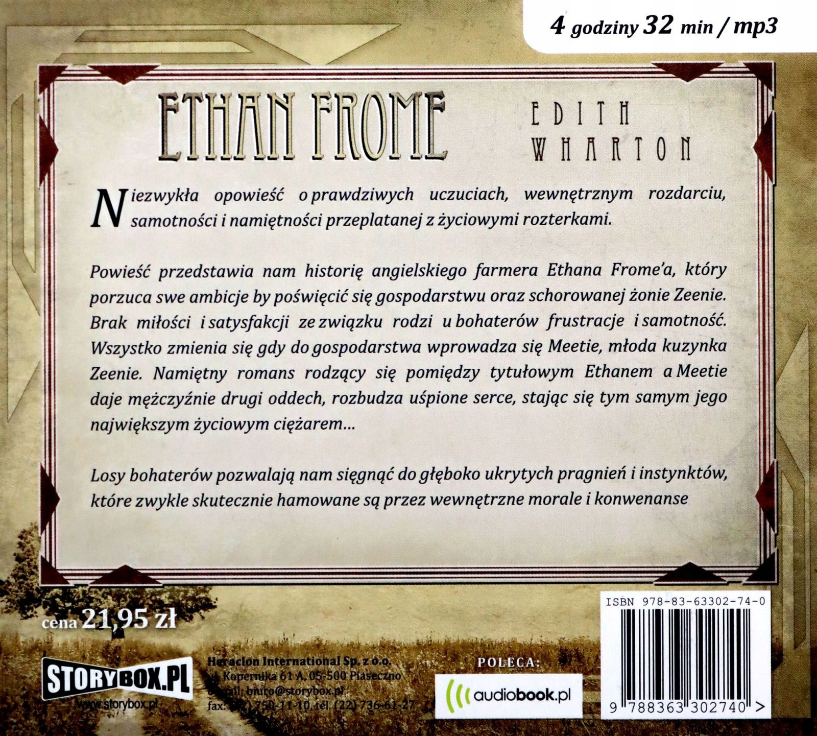 ETHAN FROME - WHARTON EDITH (DIGIPACK) [AUDIOBOOK] Stan opakowania oryginalne