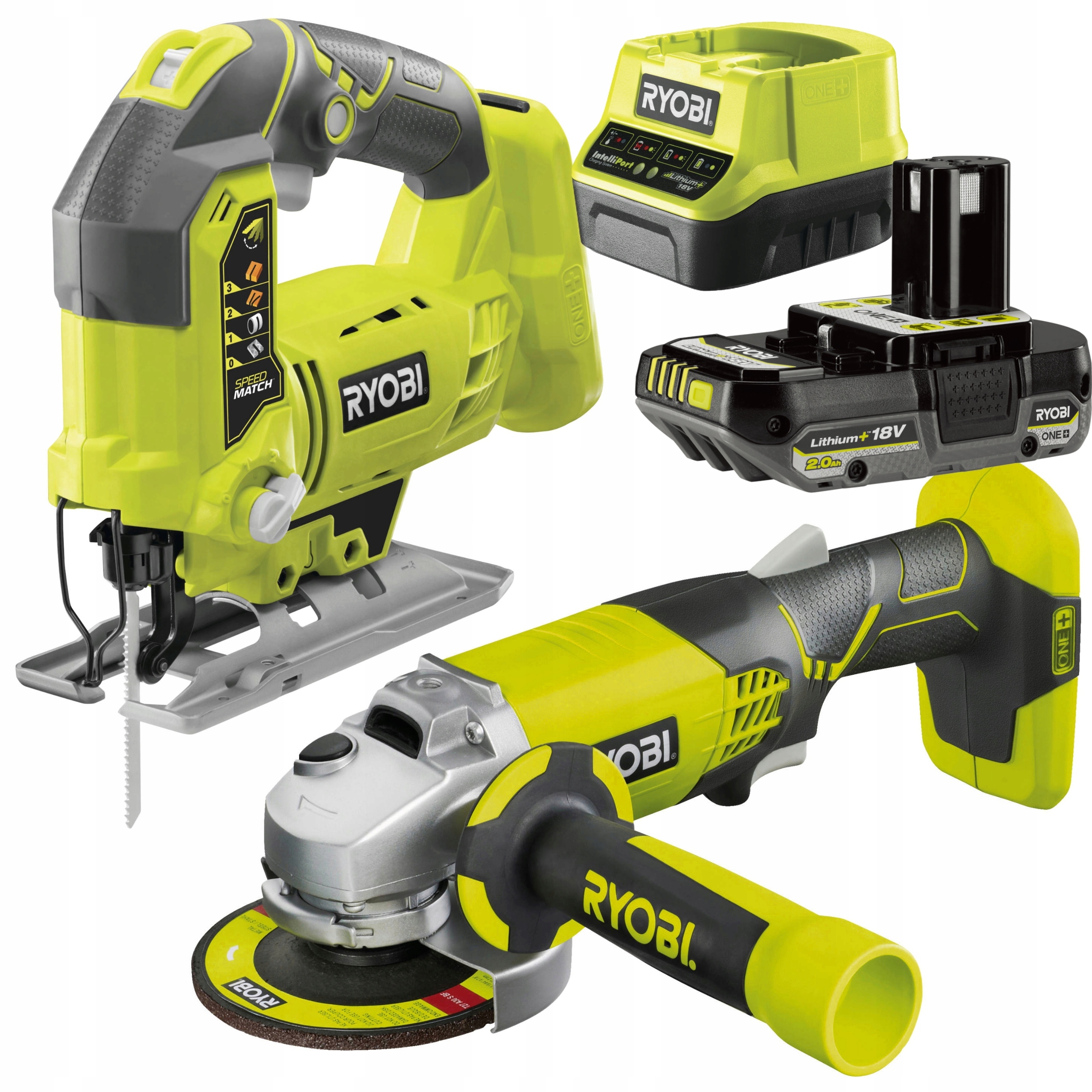 Ryobi Úhlová Bruska 115 mm R18AG Akumulátorová Pila R18JS +2AH