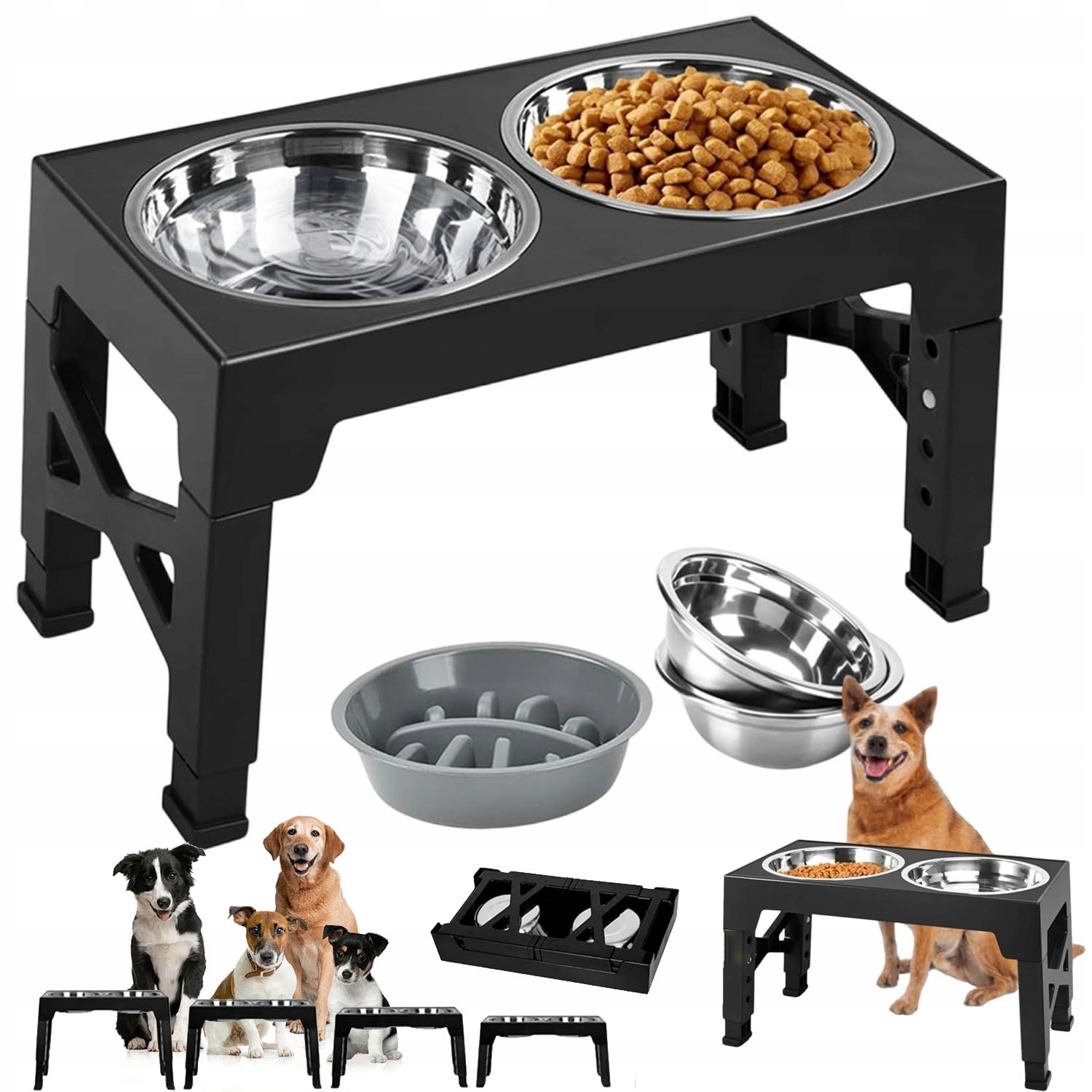 Levně Dvojitá Miska Na Stojanu Pro Psy A Kočky S Miskou Zpomalující Jídlo